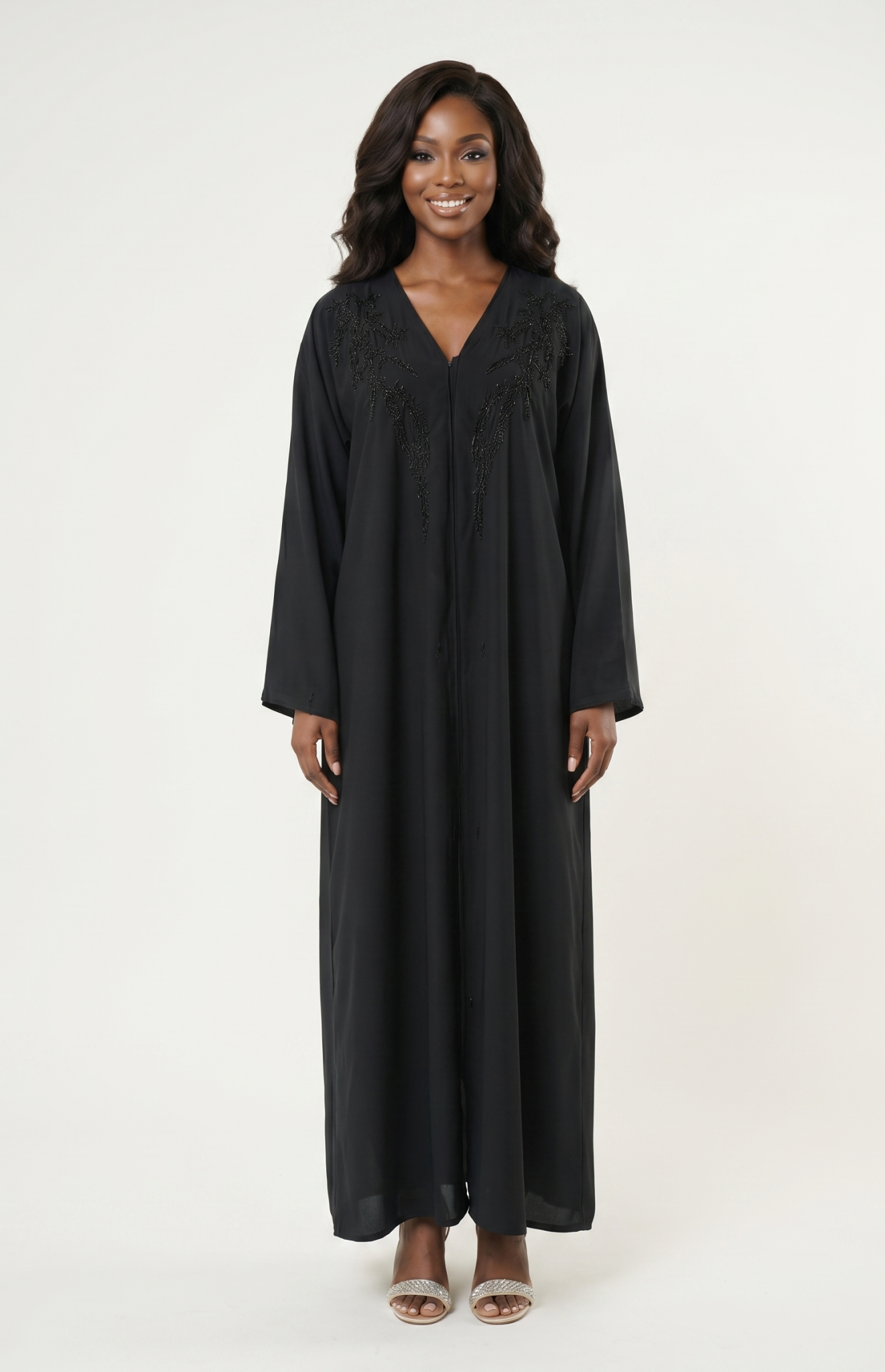 Elegant Black Embellished Maxi Abaya Dress