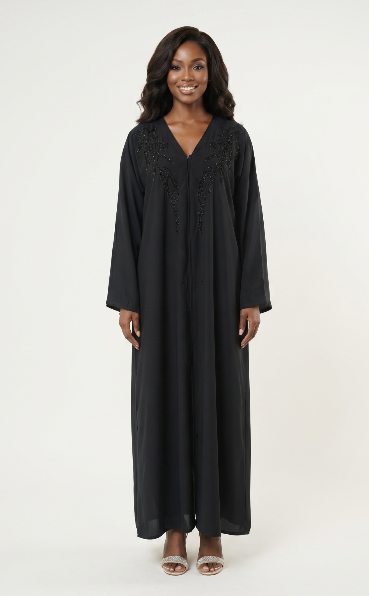 Elegant Black Embellished Maxi Abaya Dress