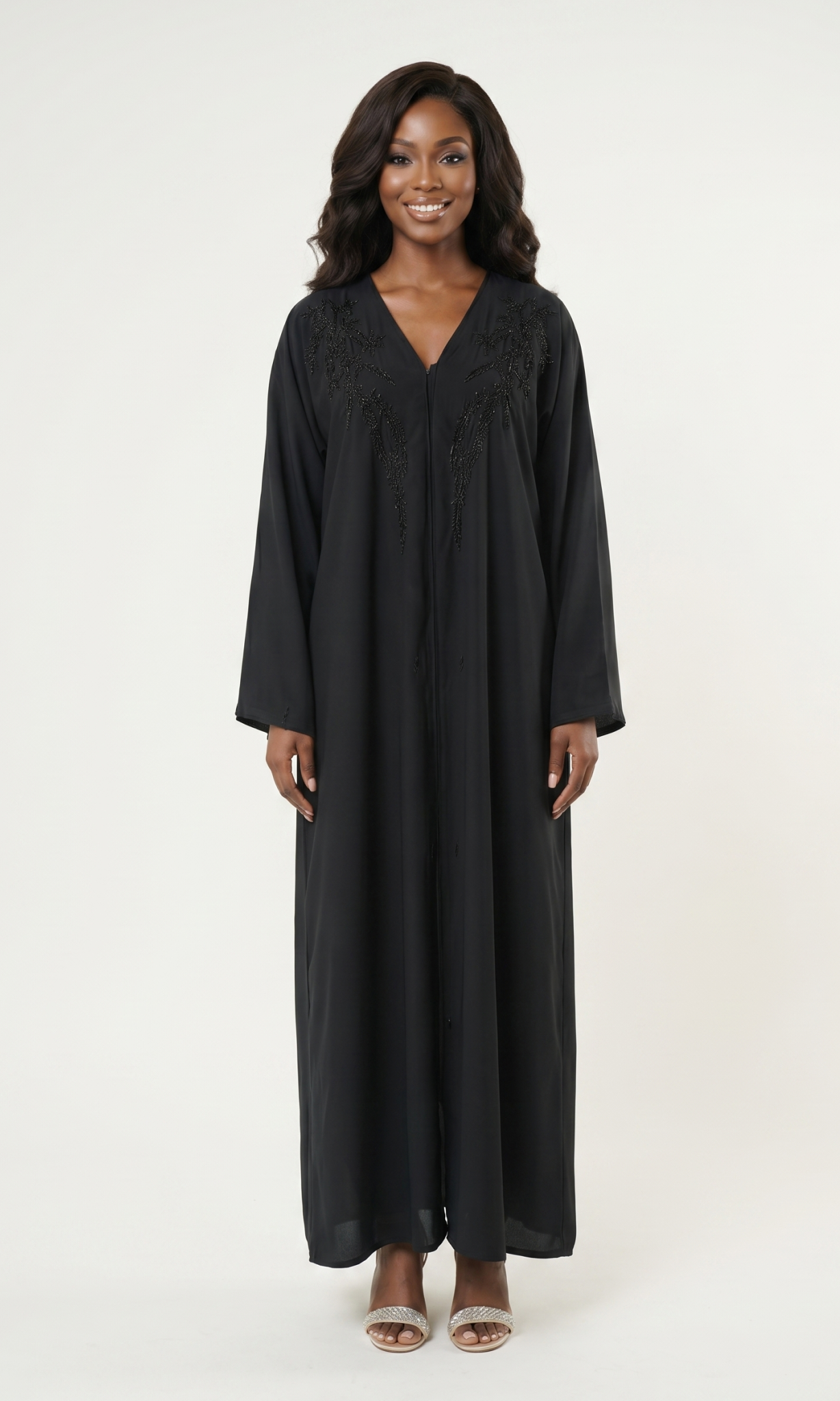 Elegant Black Embellished Maxi Abaya Dress