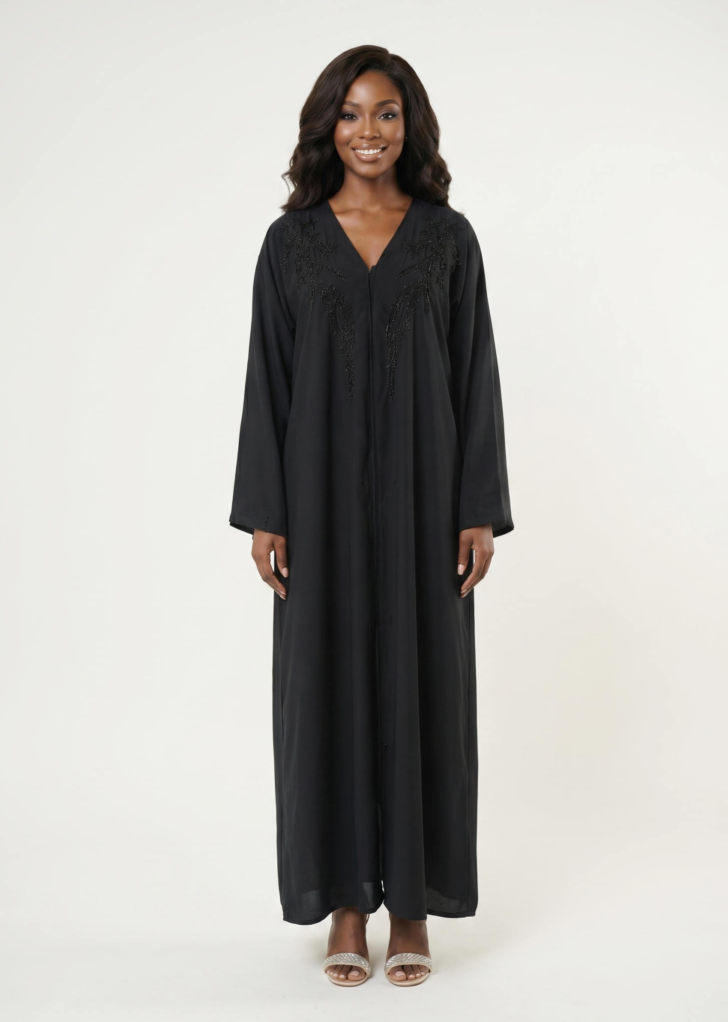 Elegant Black Embellished Maxi Abaya Dress