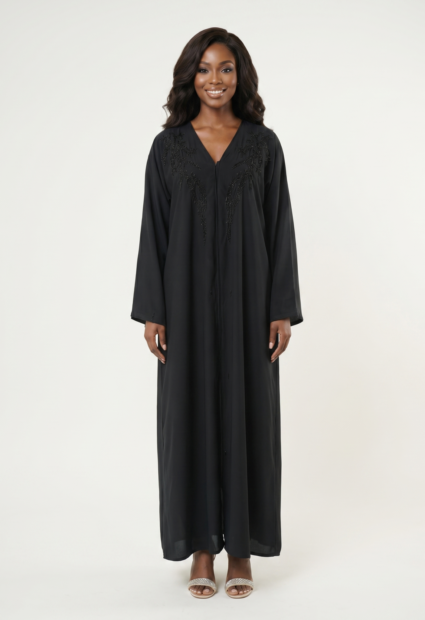 Elegant Black Embellished Maxi Abaya Dress