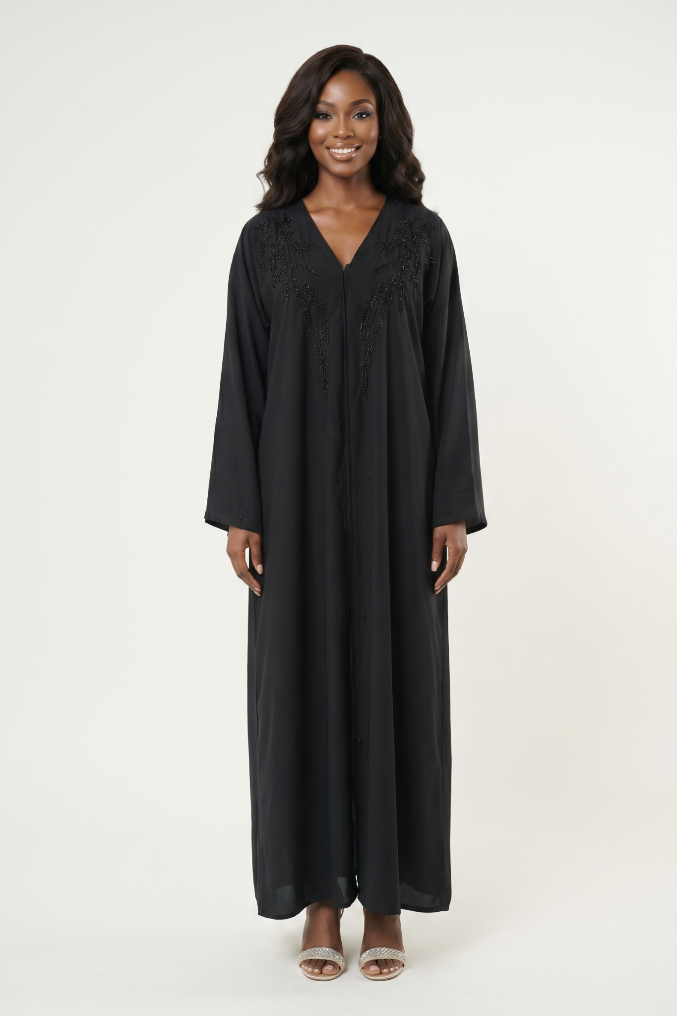 Elegant Black Embellished Maxi Abaya Dress