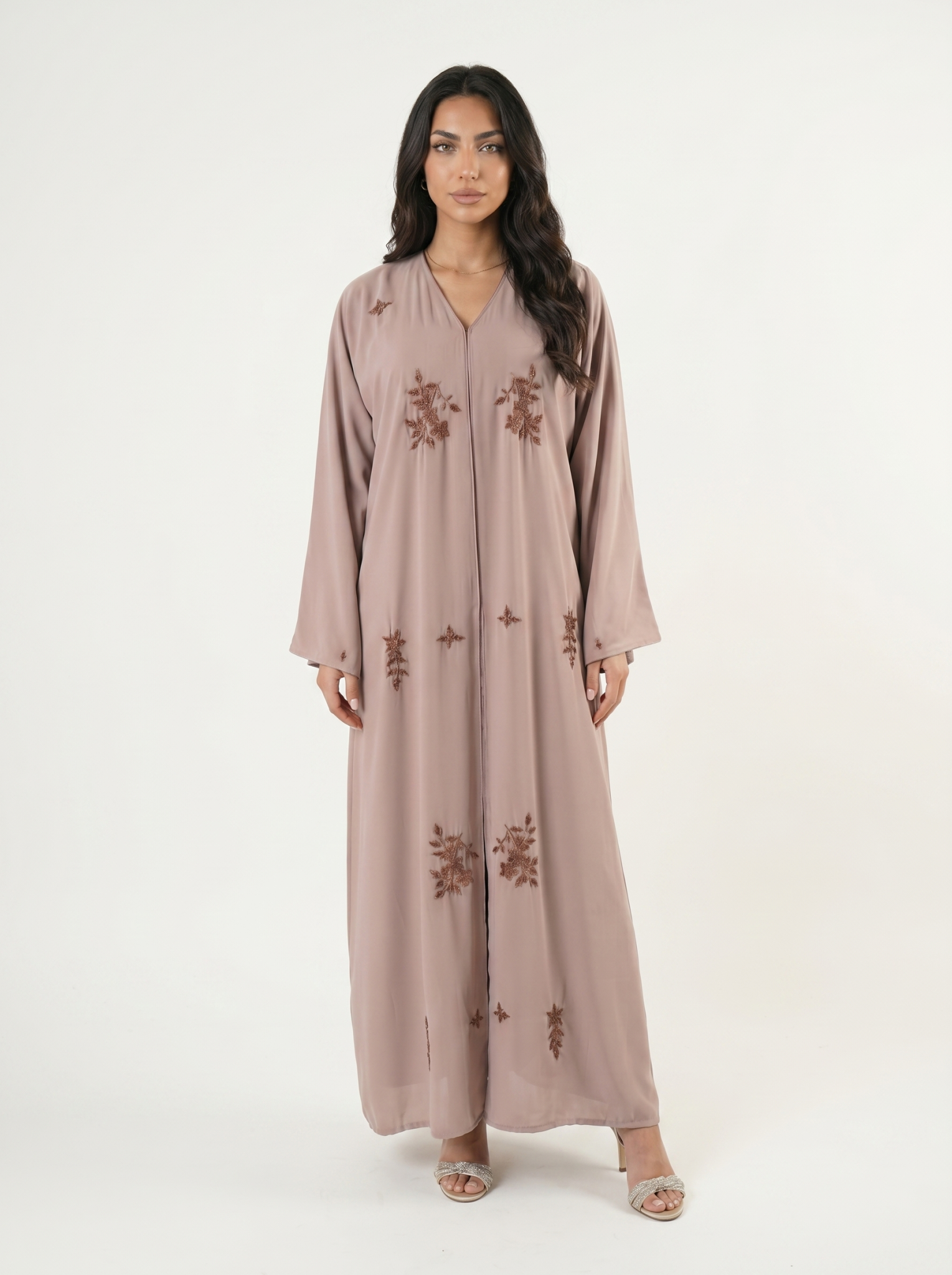 Beige Embellished Maxi Abaya Kaftan Dress