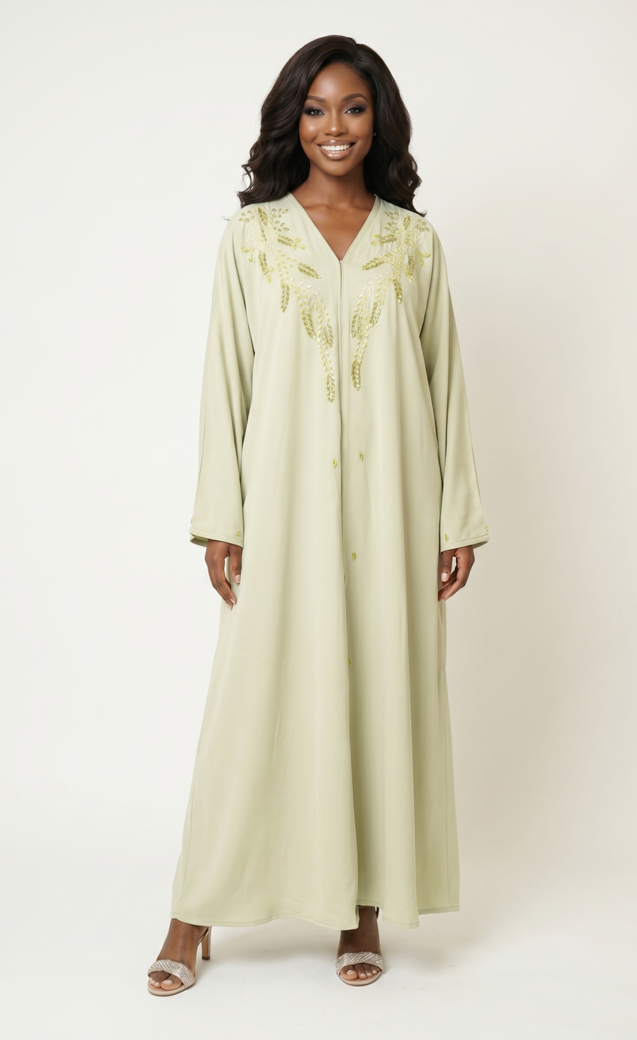 Sage Green Embroidered Kaftan Maxi Dress