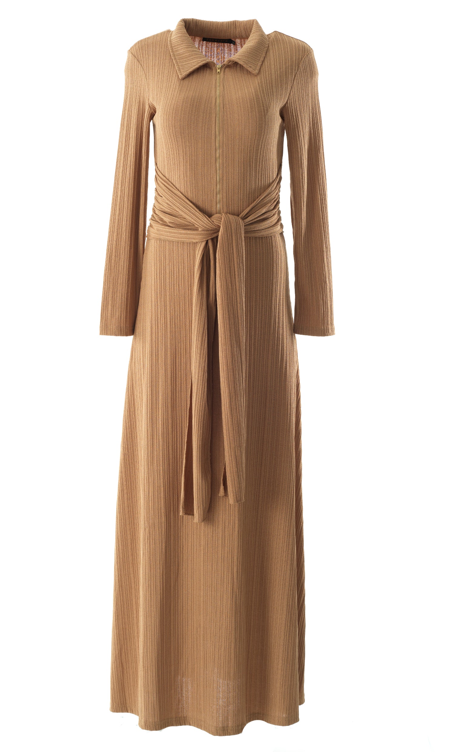 Tan So Chic Ribbed Bodycon Modest Maxi Dress