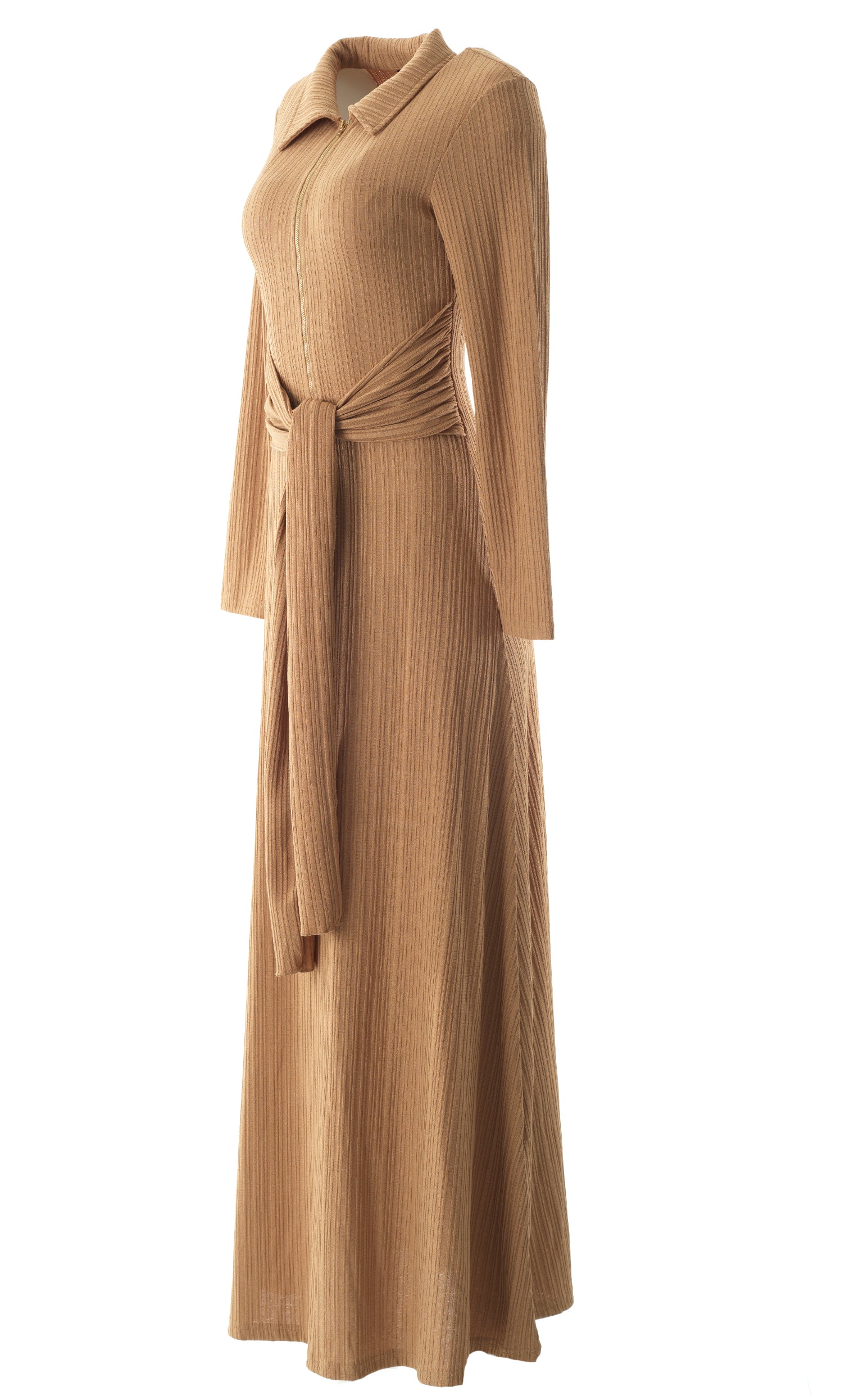 Tan So Chic Ribbed Bodycon Modest Maxi Dress — view 2