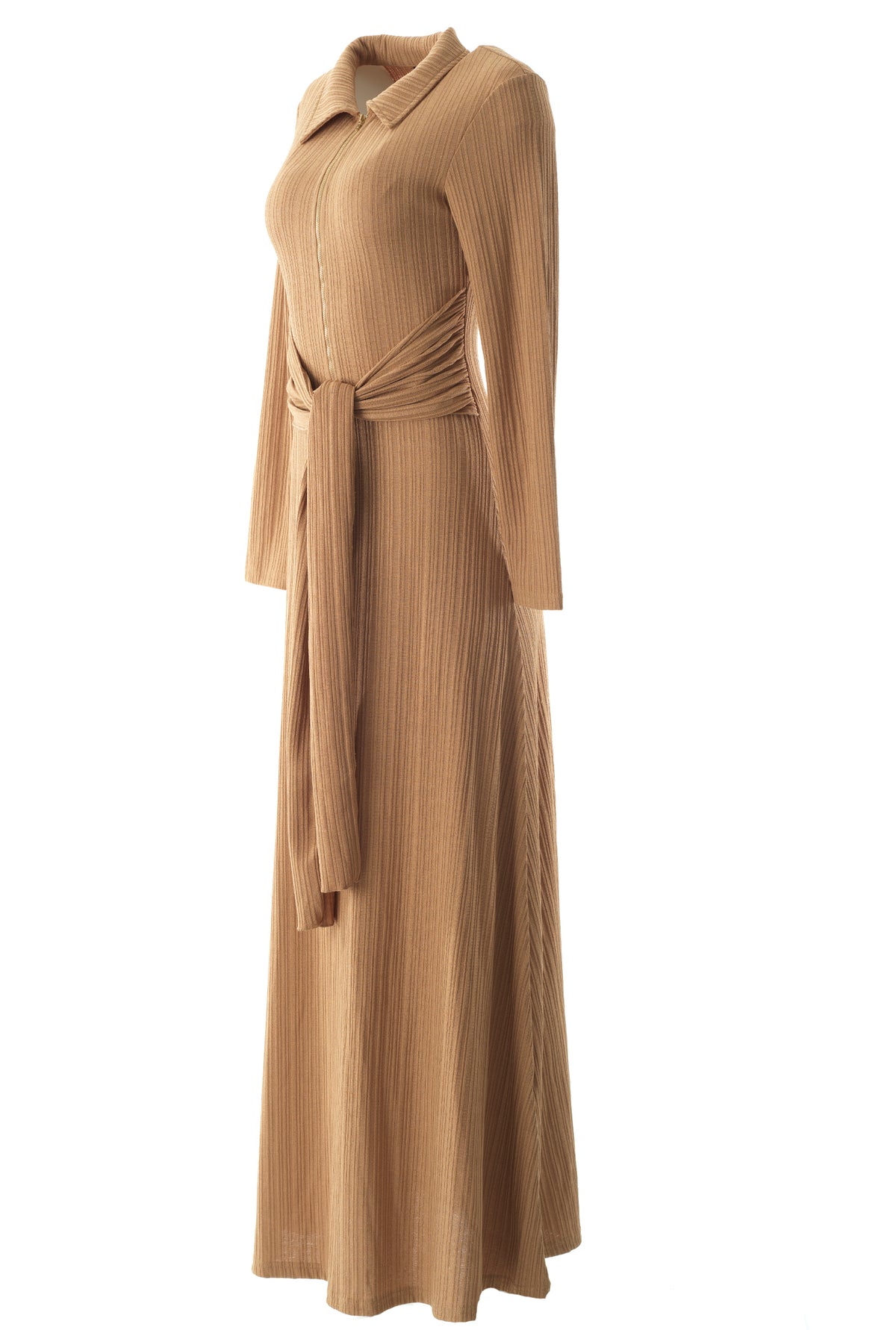 Tan So Chic Ribbed Bodycon Modest Maxi Dress — view 2