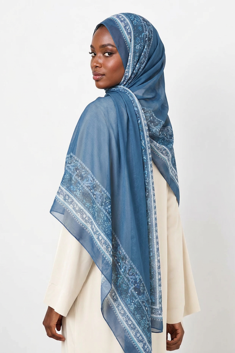 teal Blue elegance pattern chiffon hijab