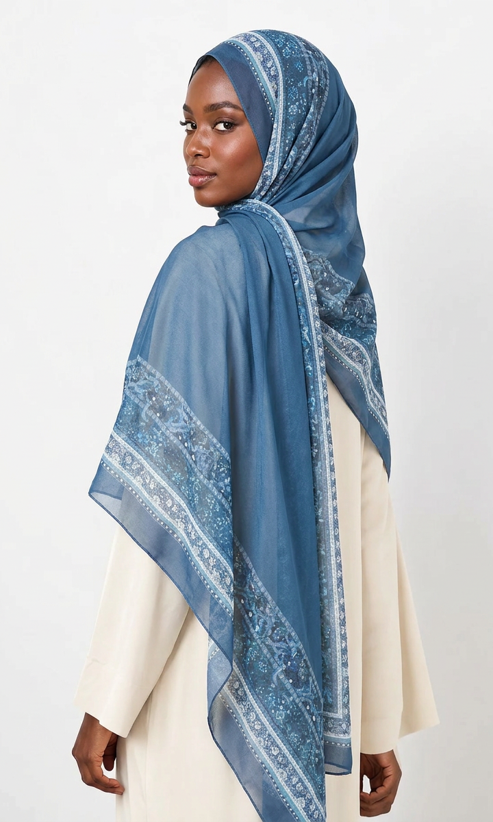 teal Blue elegance pattern chiffon hijab