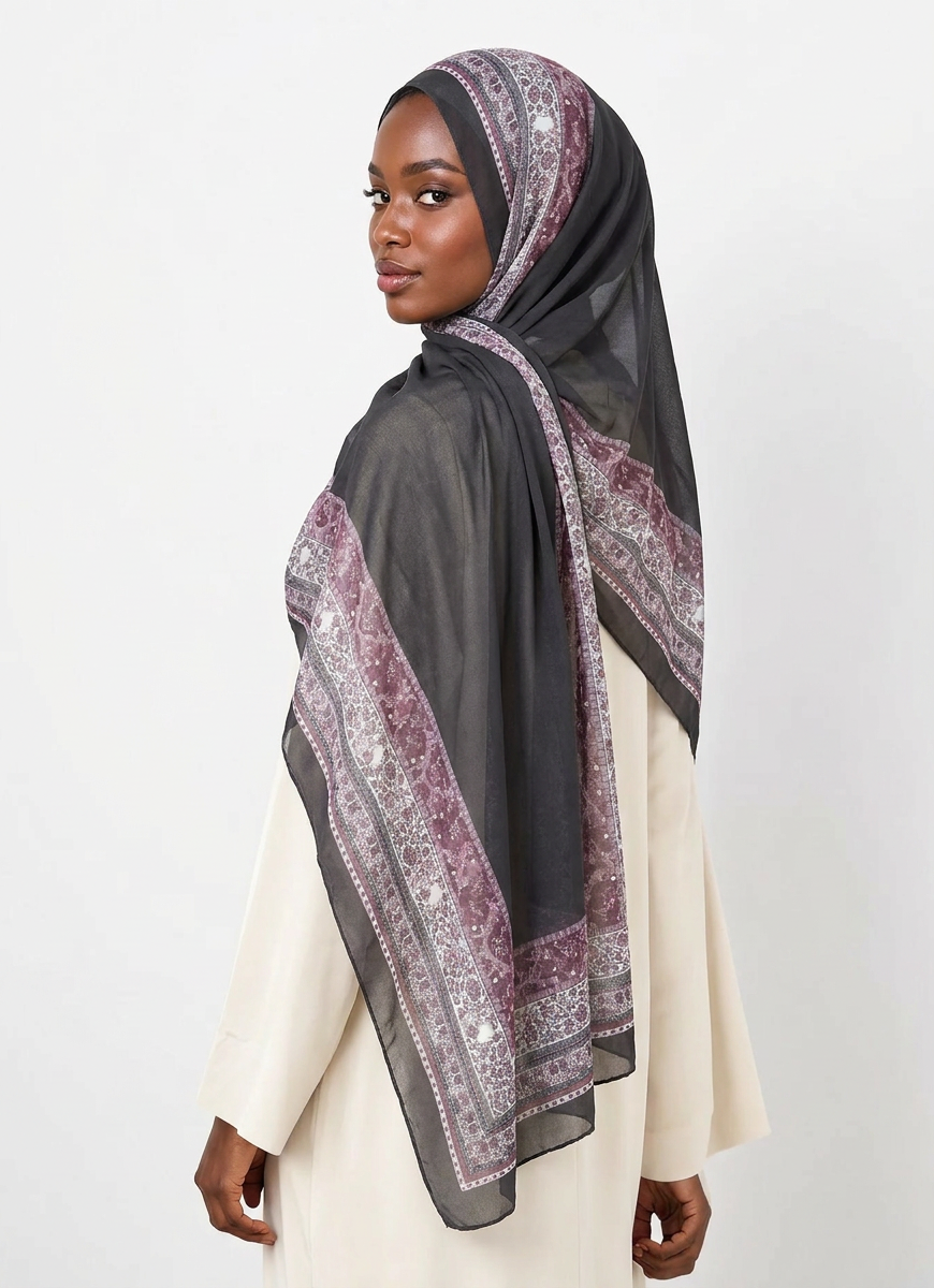 Black elegance pattern chiffon hijab