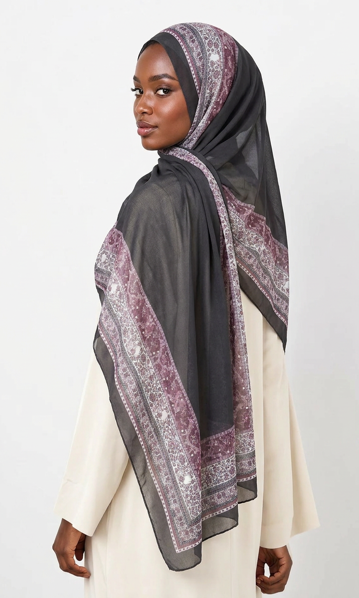 Black elegance pattern chiffon hijab