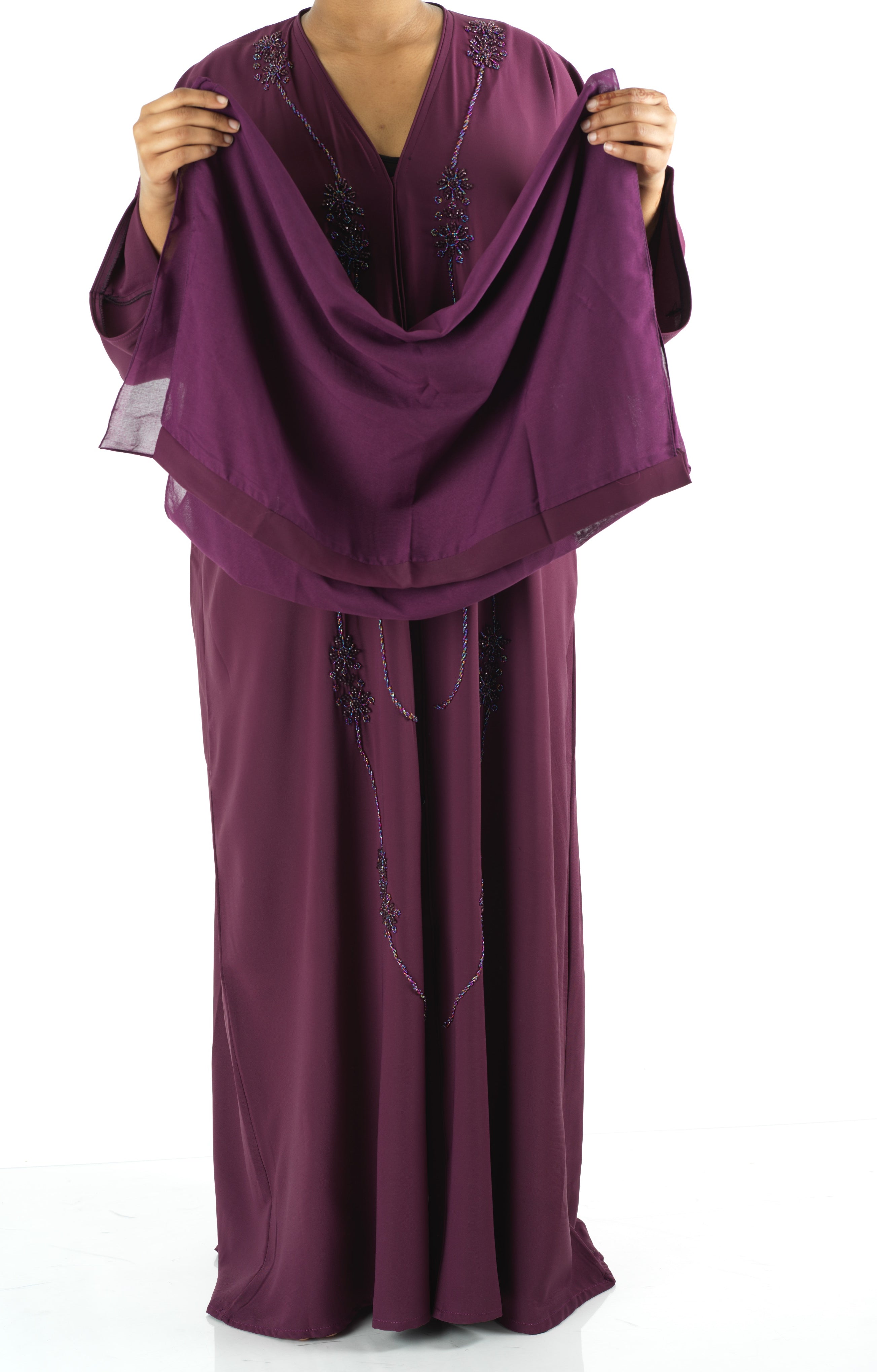 Eggplant anisa Dubai abaya set — modest abaya | Kabayare Fashion