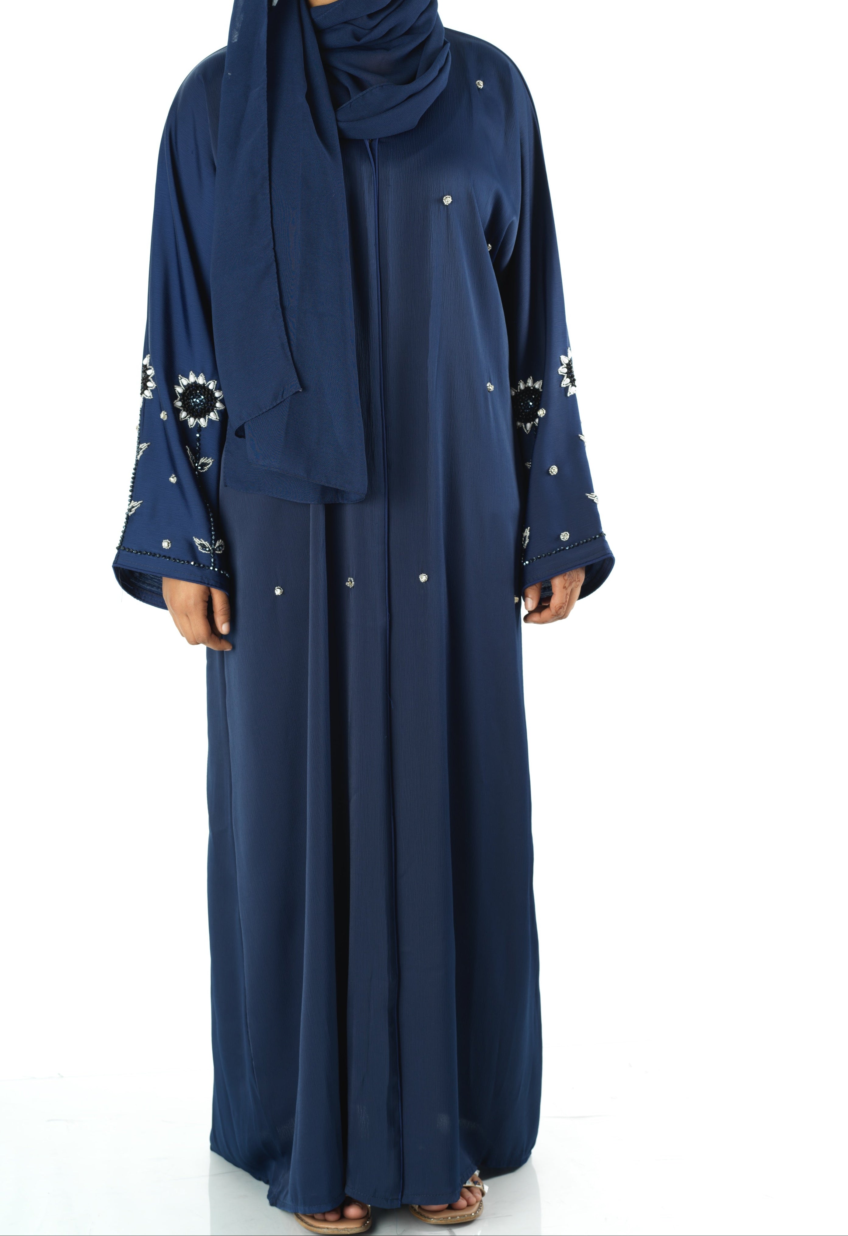 Navy pretty pearls Dubai abaya set — modest abaya | Kabayare Fashion