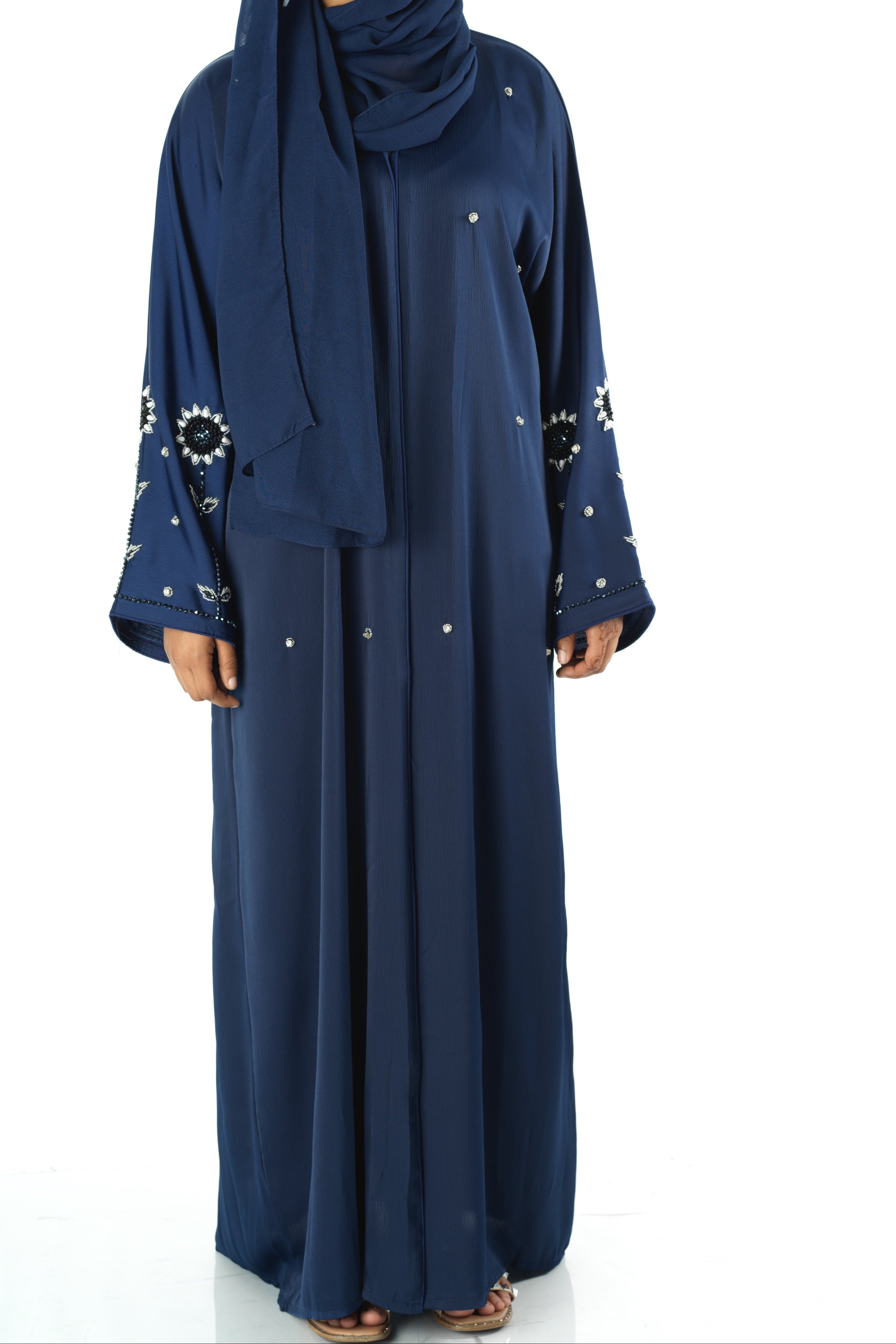 Navy pretty pearls Dubai abaya set — modest abaya | Kabayare Fashion