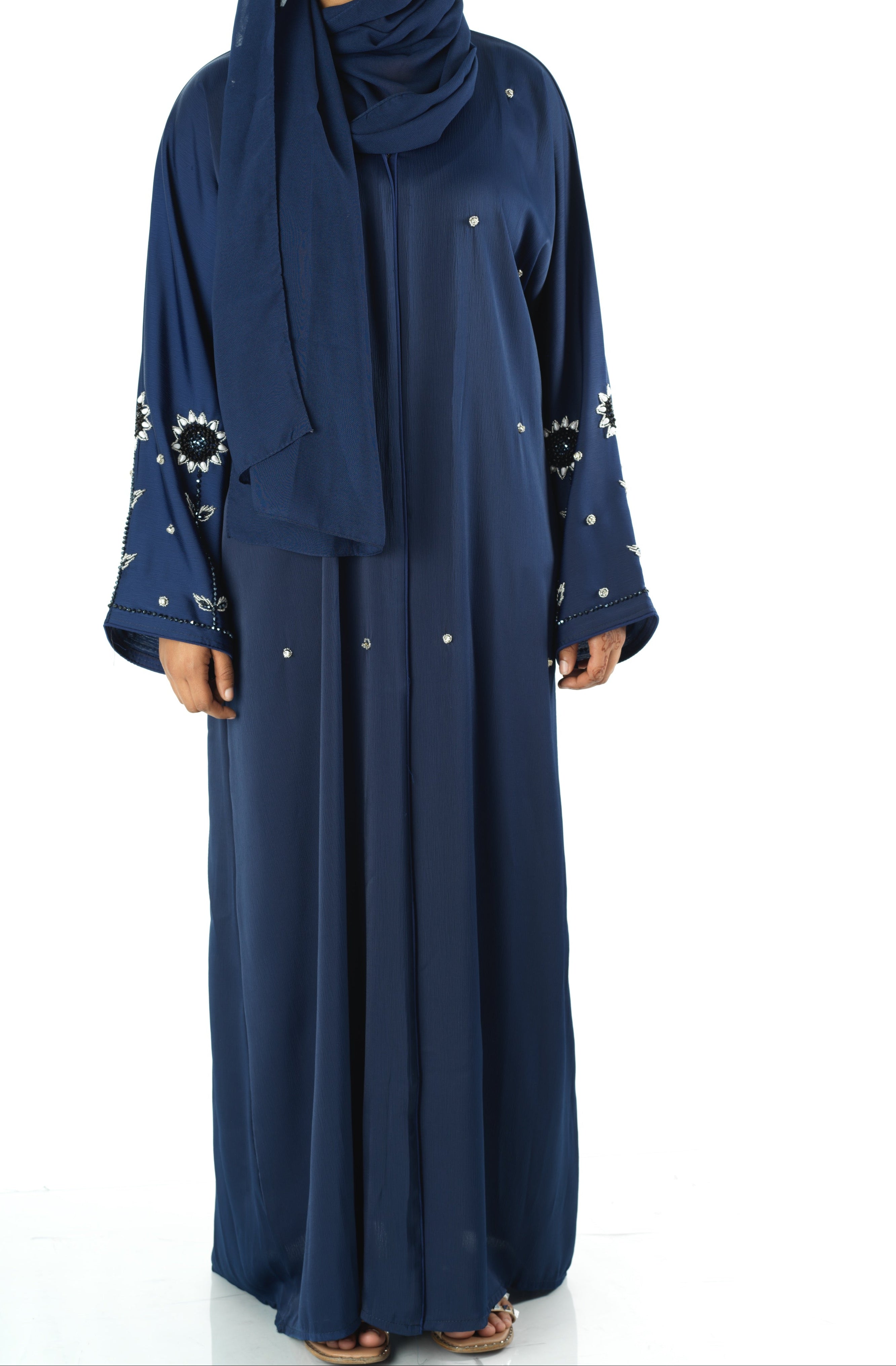 Navy pretty pearls Dubai abaya set — modest abaya | Kabayare Fashion