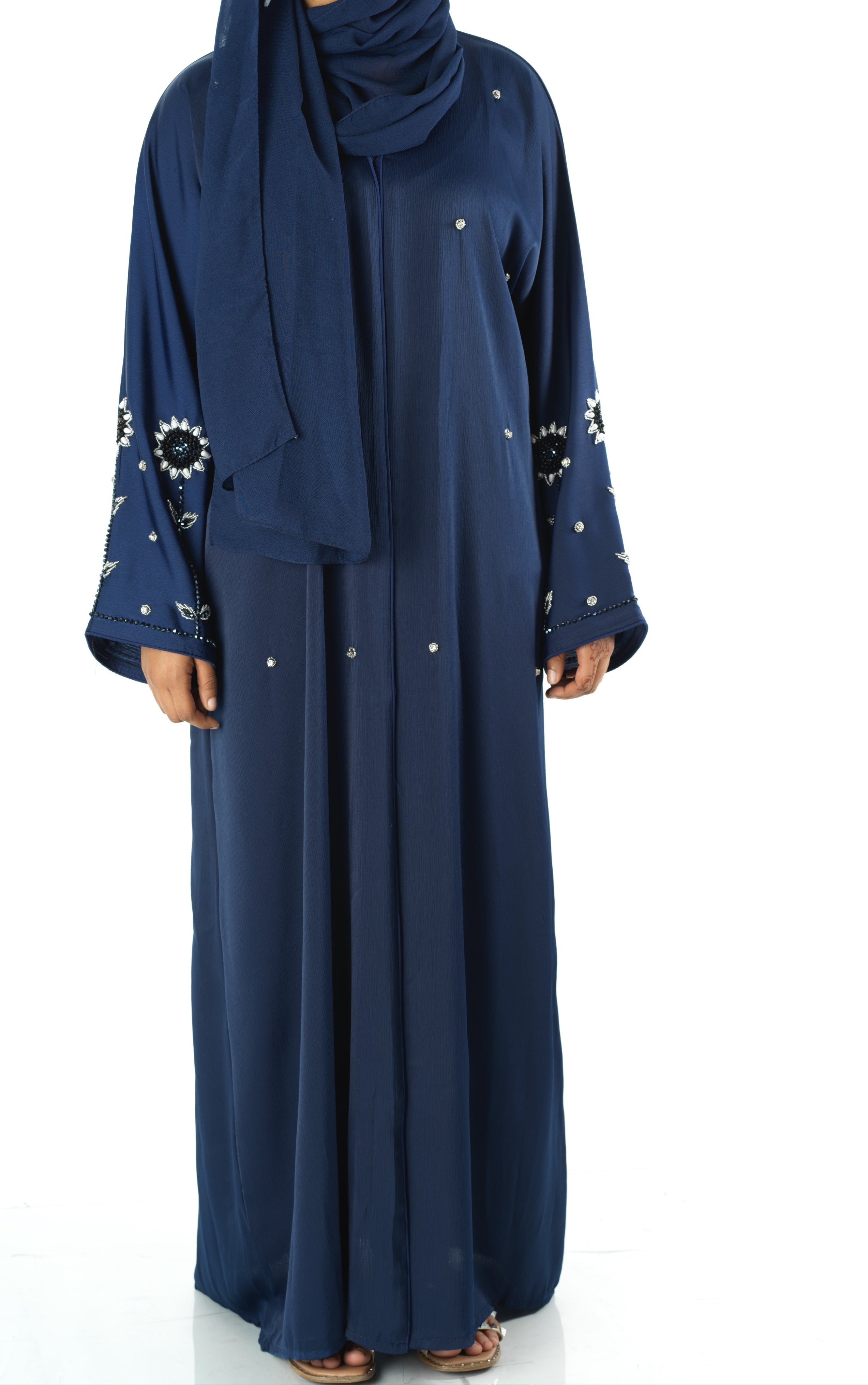 Navy pretty pearls Dubai abaya set — modest abaya | Kabayare Fashion