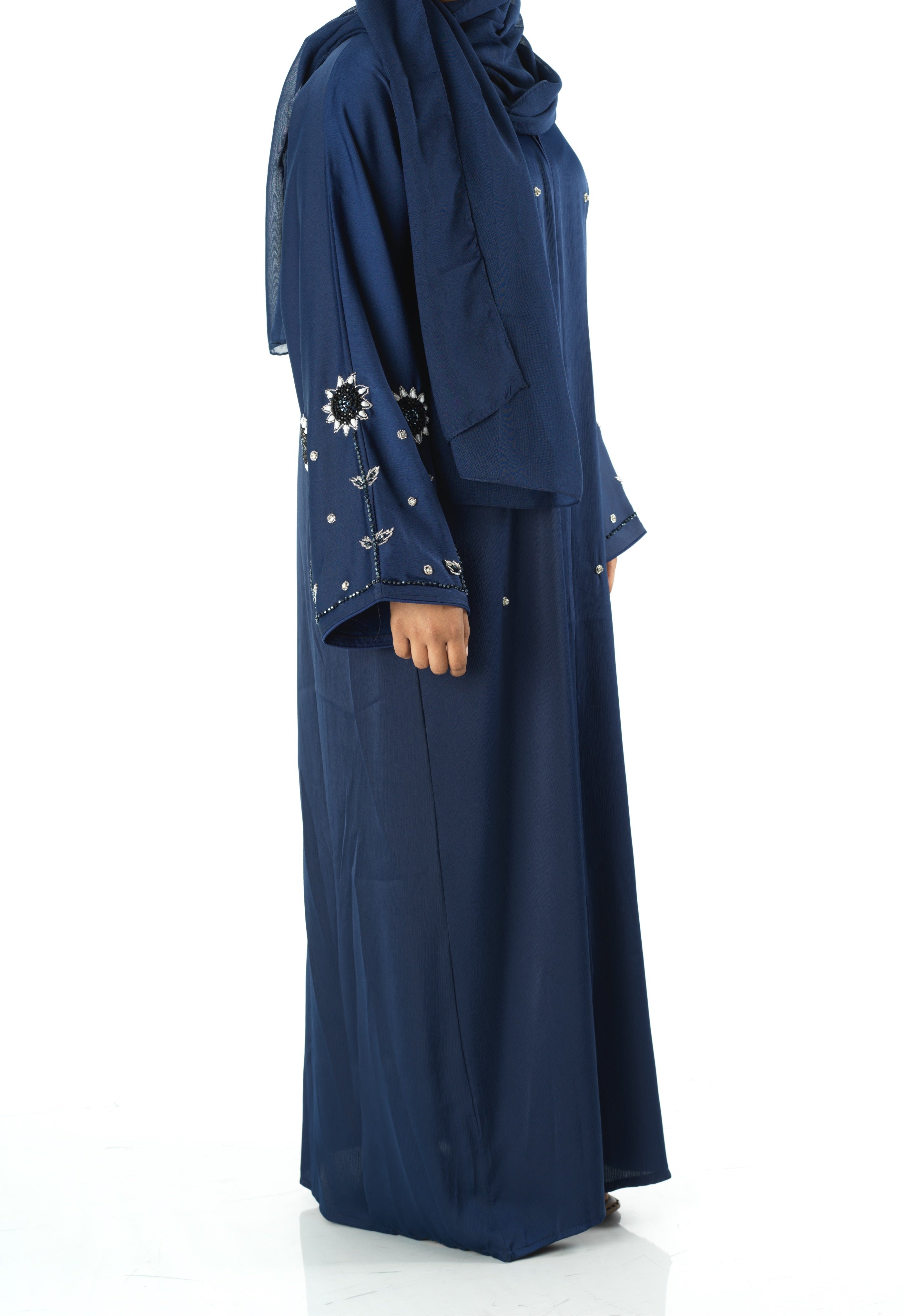 Navy pretty pearls Dubai abaya set — modest abaya | Kabayare Fashion