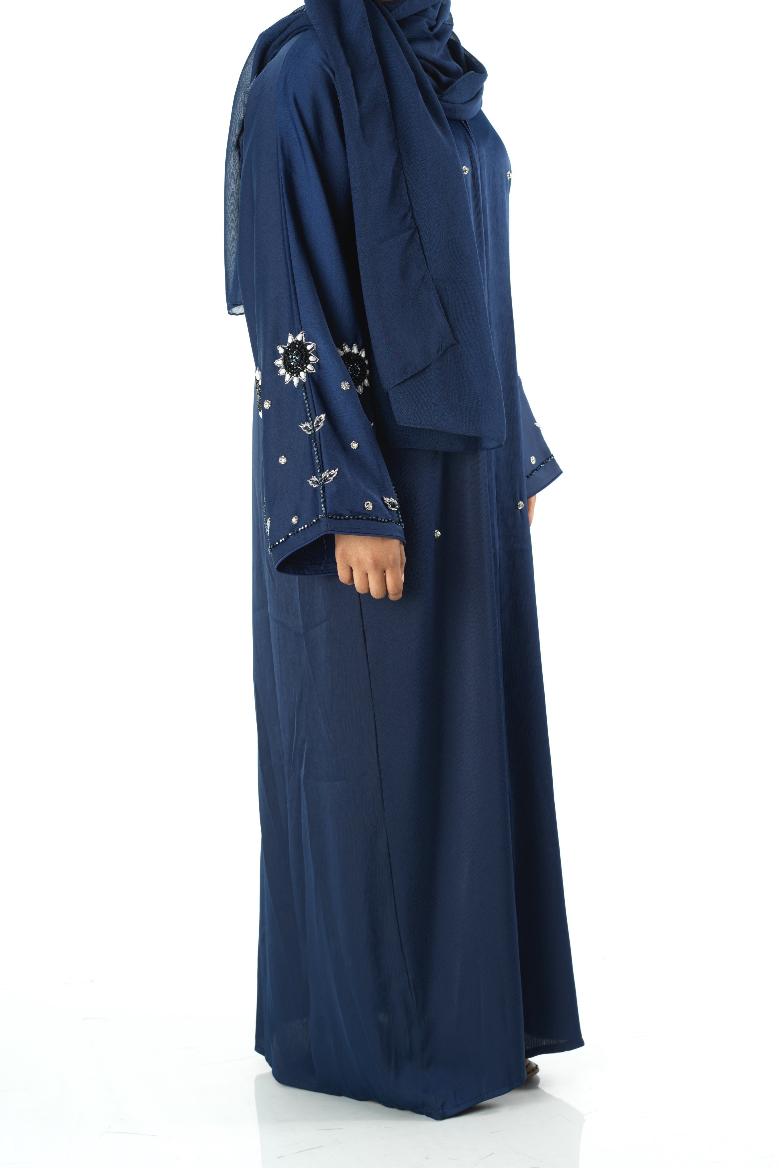 Navy pretty pearls Dubai abaya set — modest abaya | Kabayare Fashion