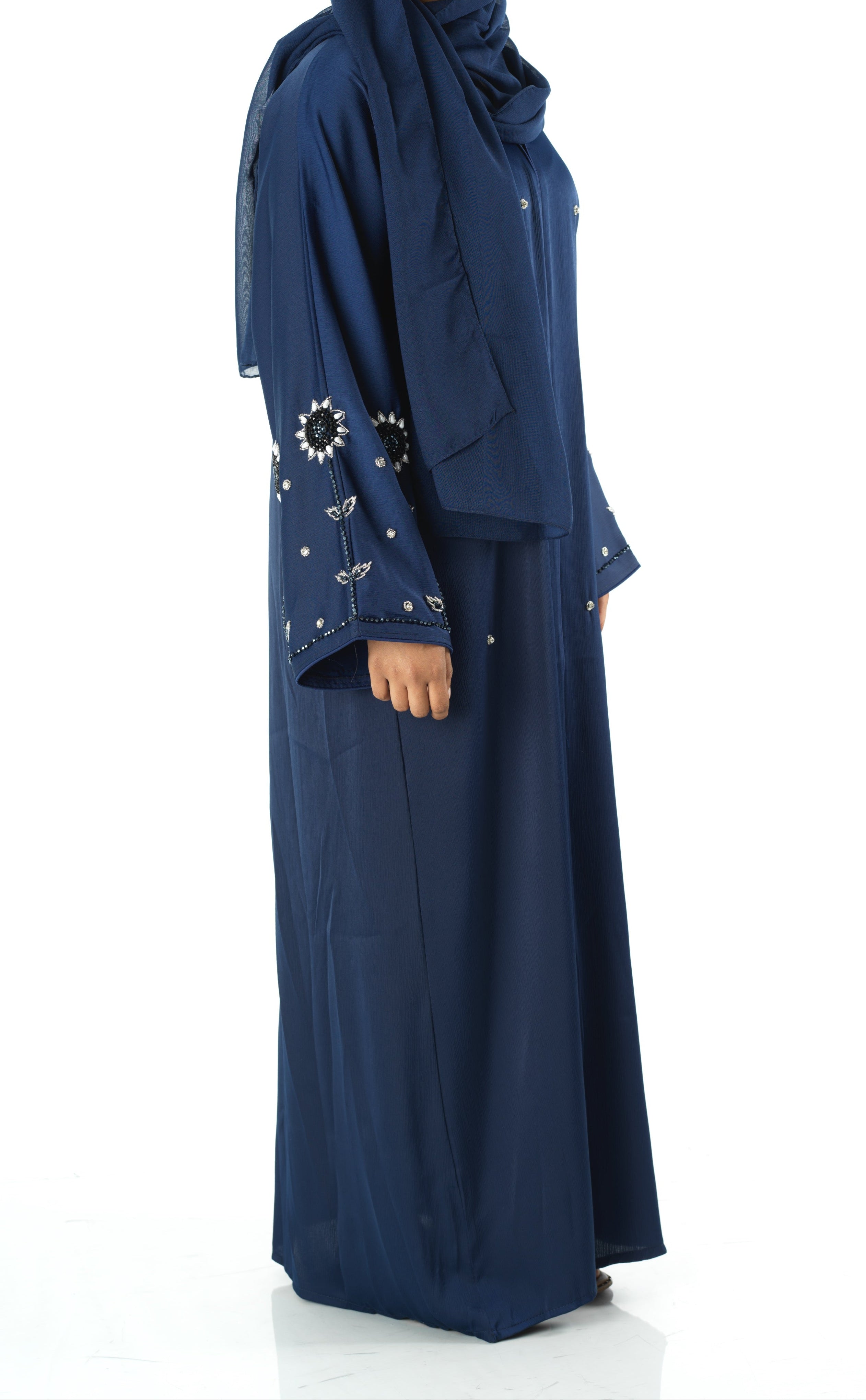 Navy pretty pearls Dubai abaya set — modest abaya | Kabayare Fashion