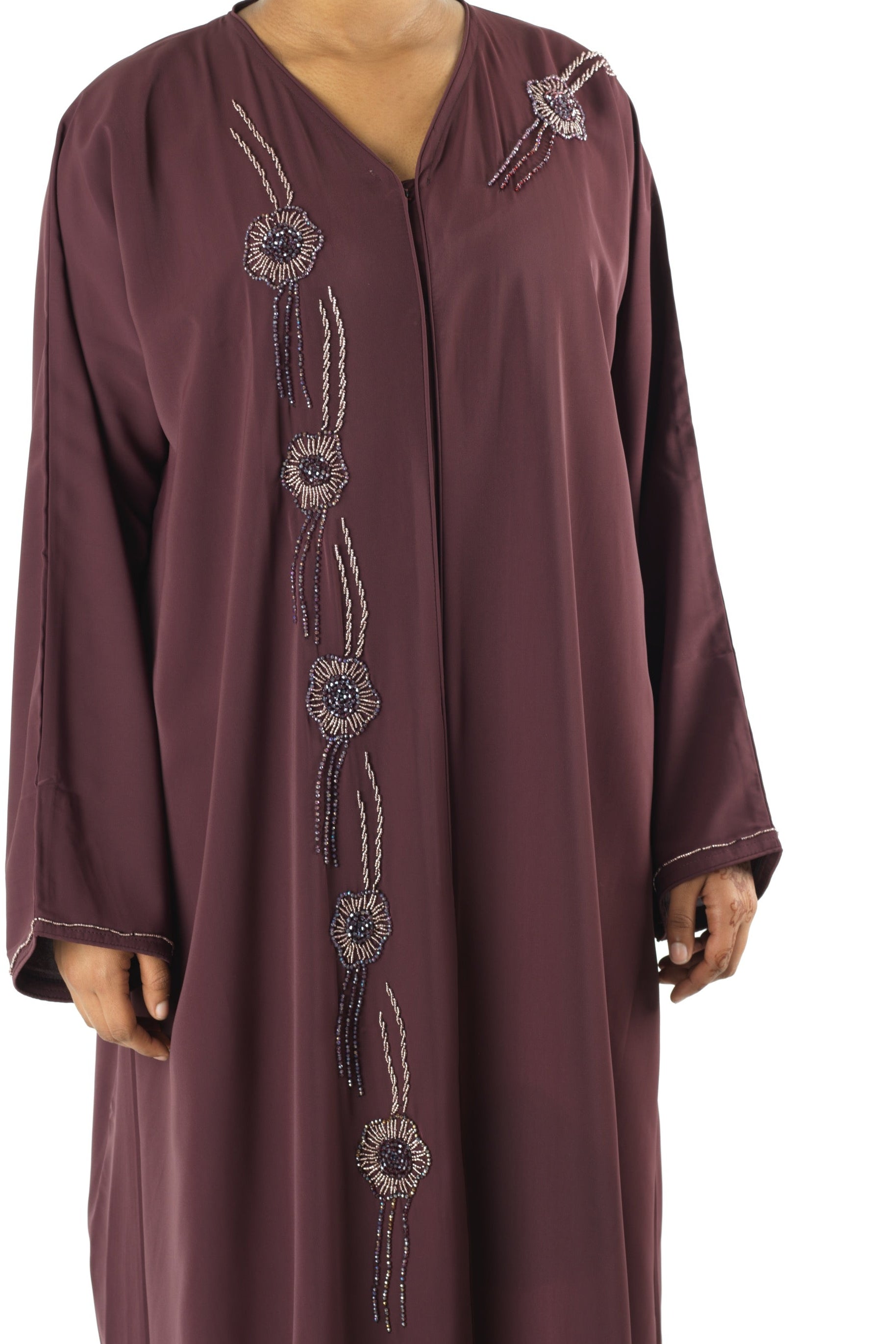 Deep plum Dubai abaya set — modest abaya | Kabayare Fashion