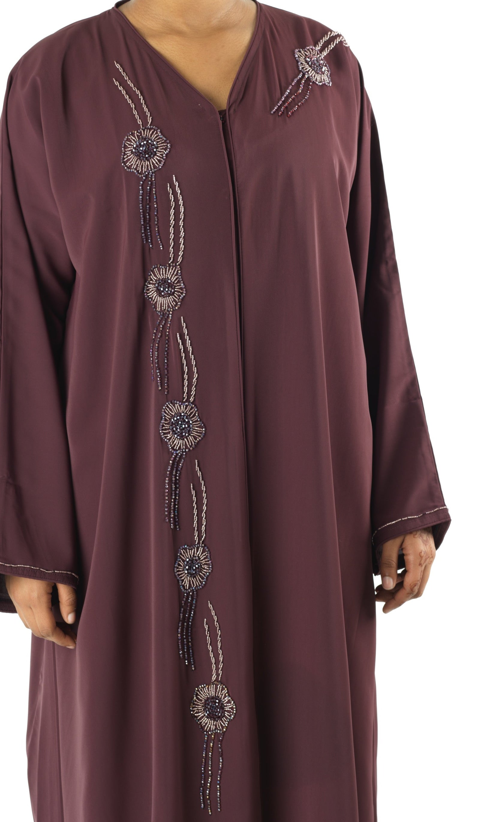 Deep plum Dubai abaya set — modest abaya | Kabayare Fashion