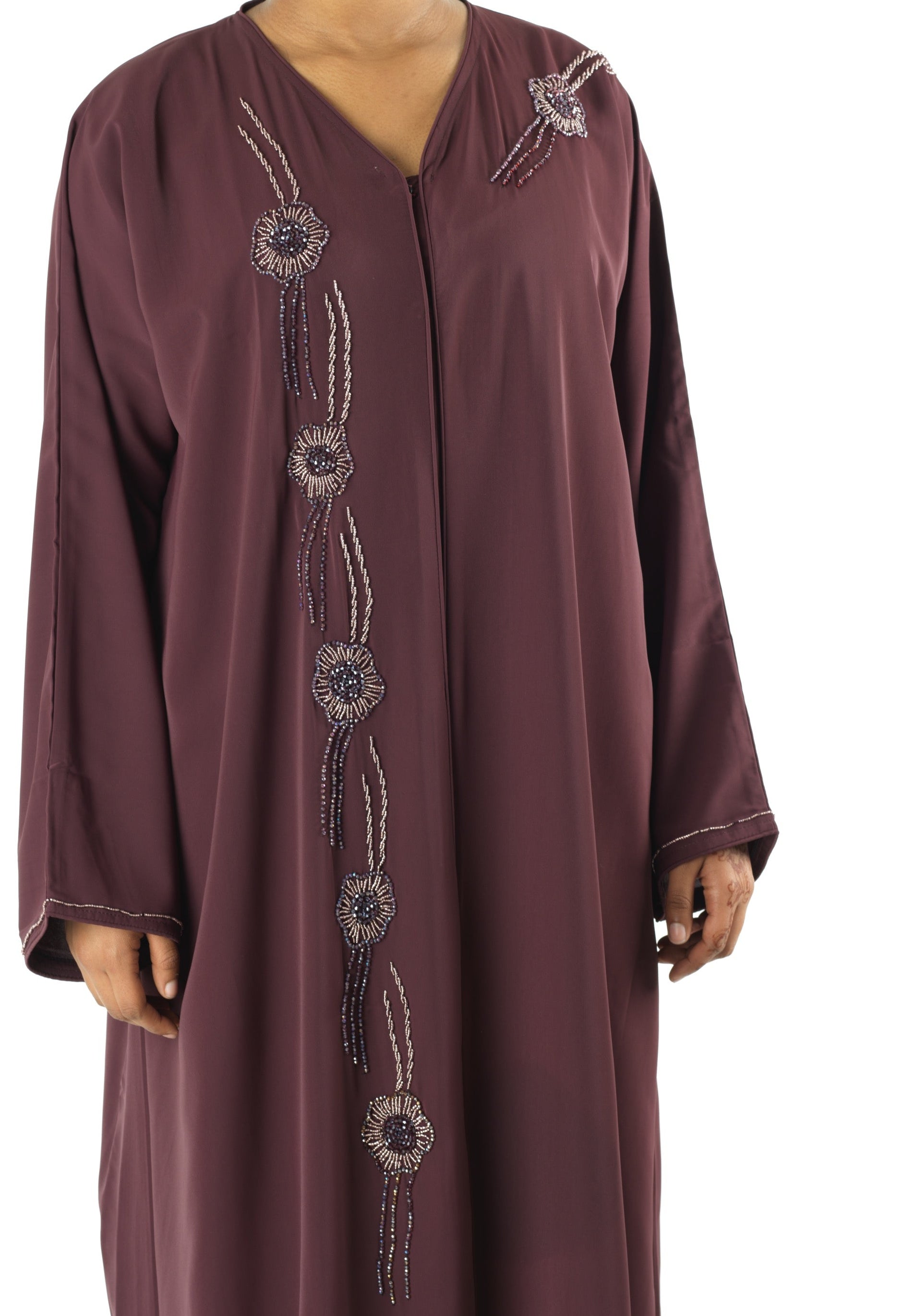 Deep plum Dubai abaya set — modest abaya | Kabayare Fashion