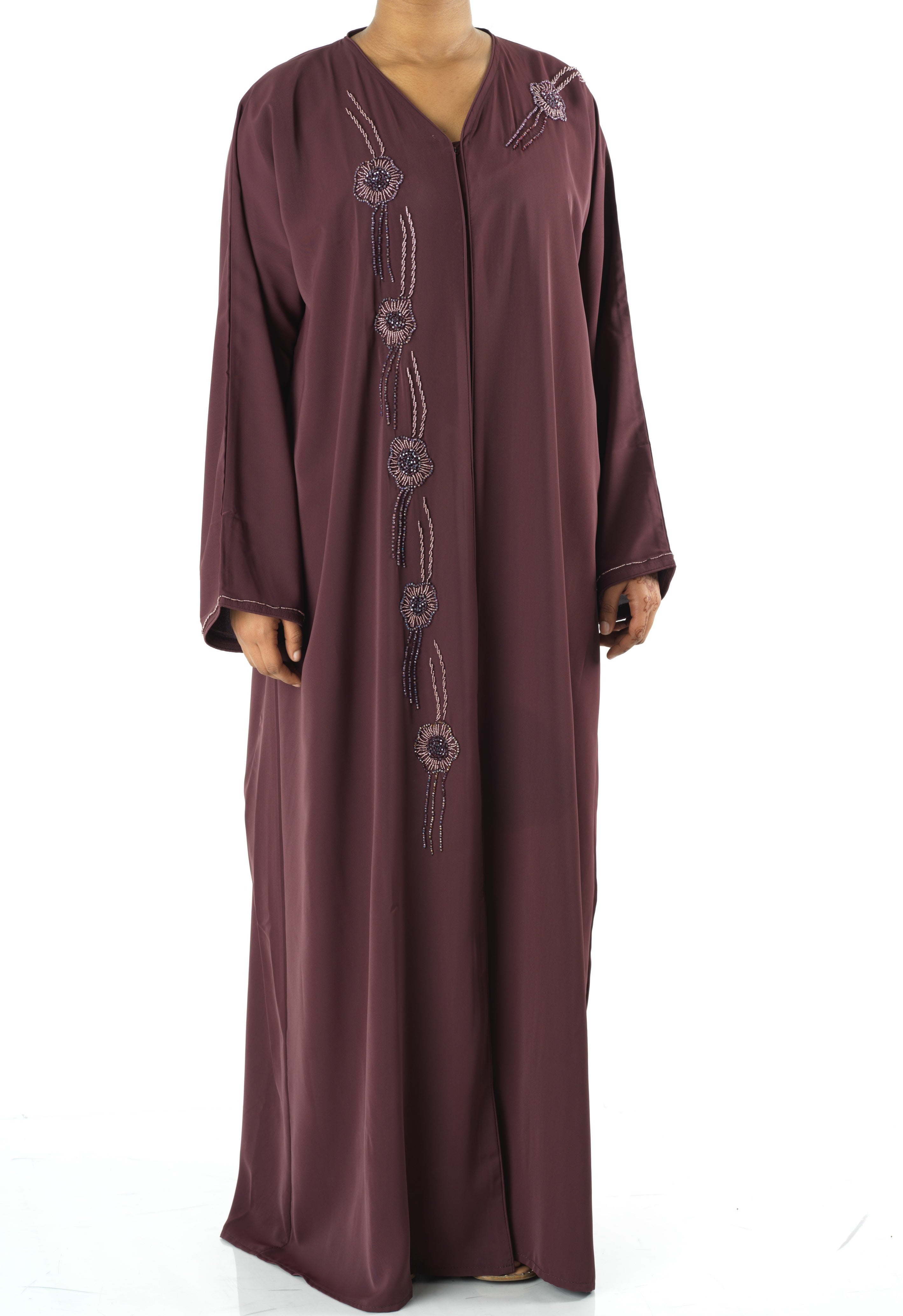 Deep plum Dubai abaya set — modest abaya | Kabayare Fashion
