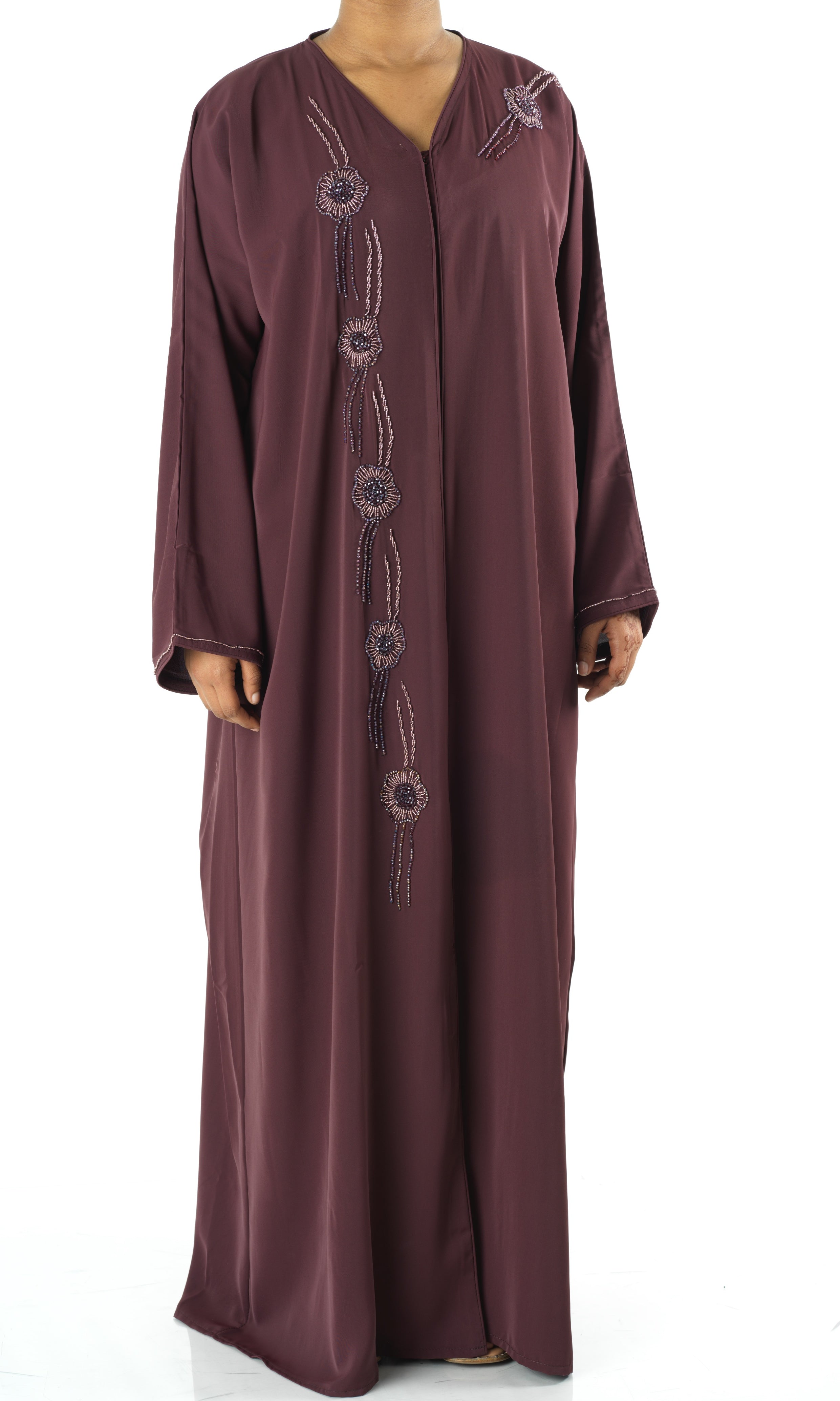 Deep plum Dubai abaya set — modest abaya | Kabayare Fashion