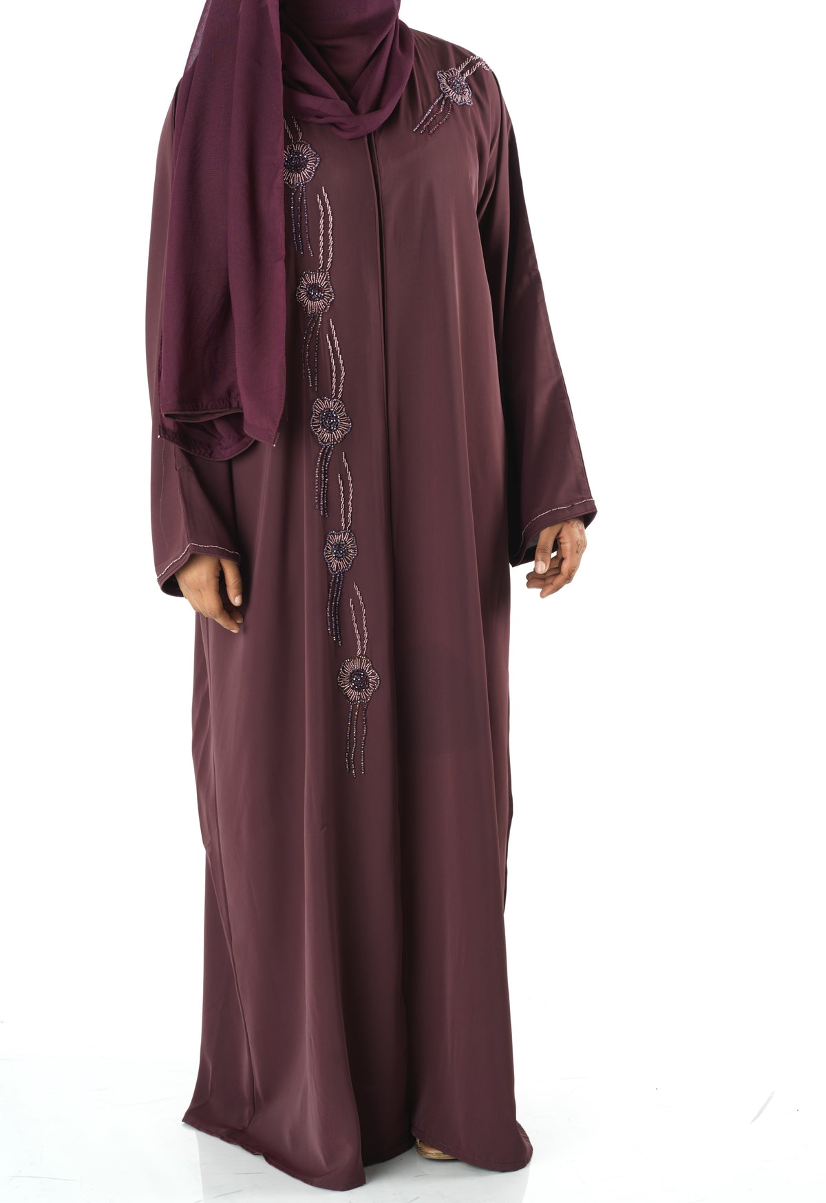Deep plum Dubai abaya set — modest abaya | Kabayare Fashion