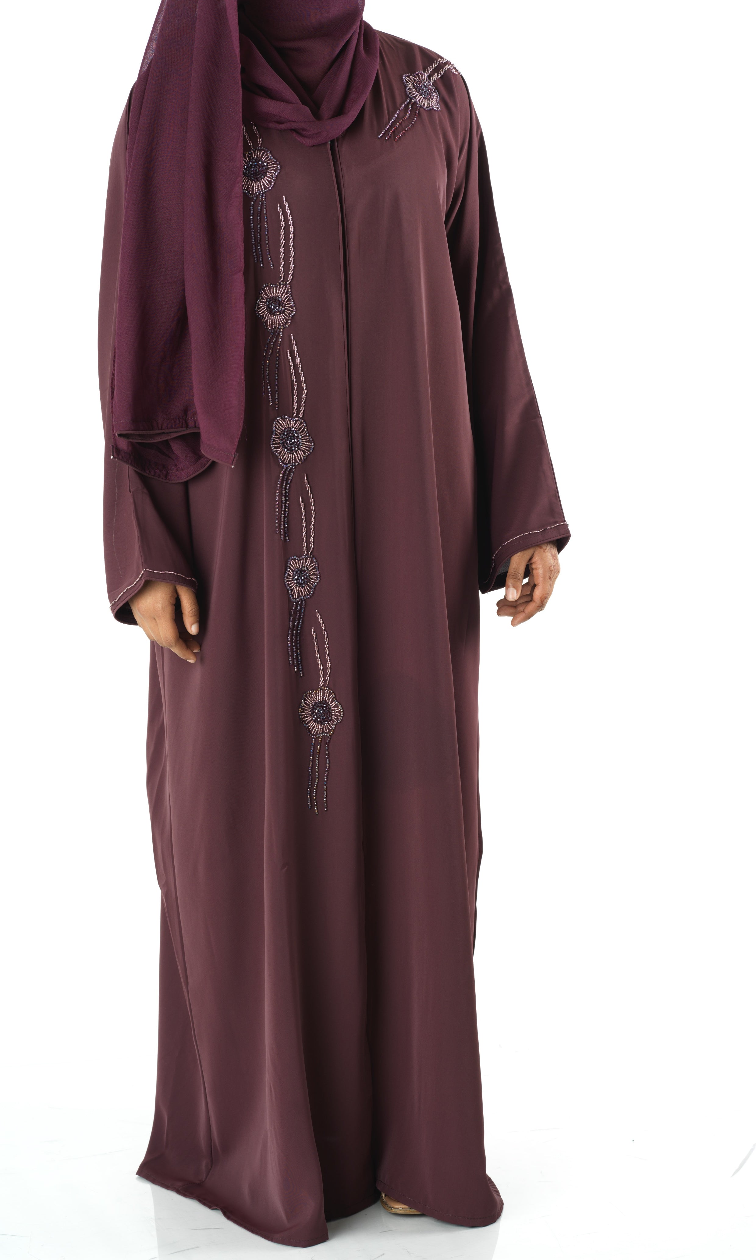 Deep plum Dubai abaya set — modest abaya | Kabayare Fashion
