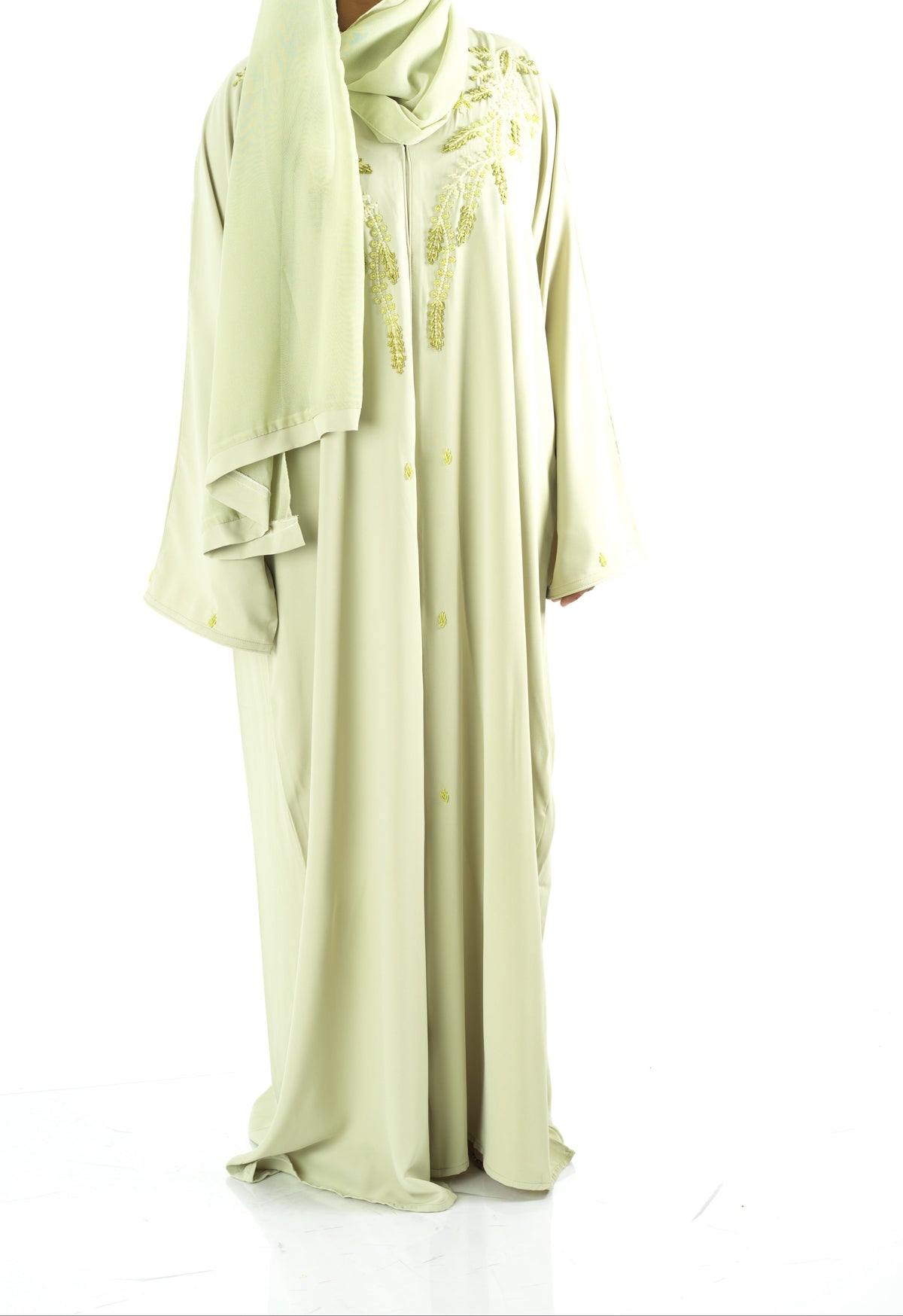 Pretty Sage Dubai abaya set — modest abaya | Kabayare Fashion