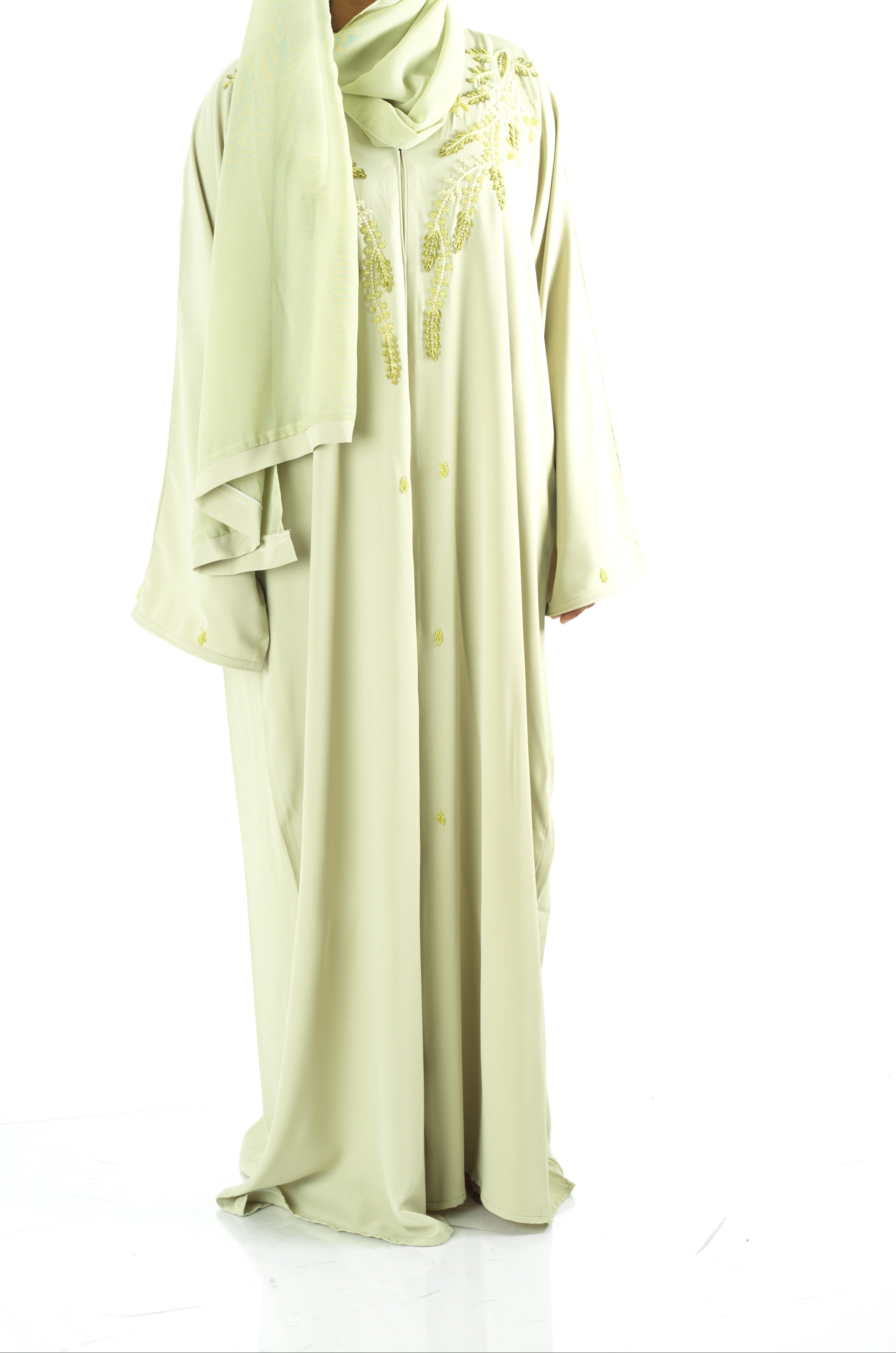 Pretty Sage Dubai abaya set — modest abaya | Kabayare Fashion