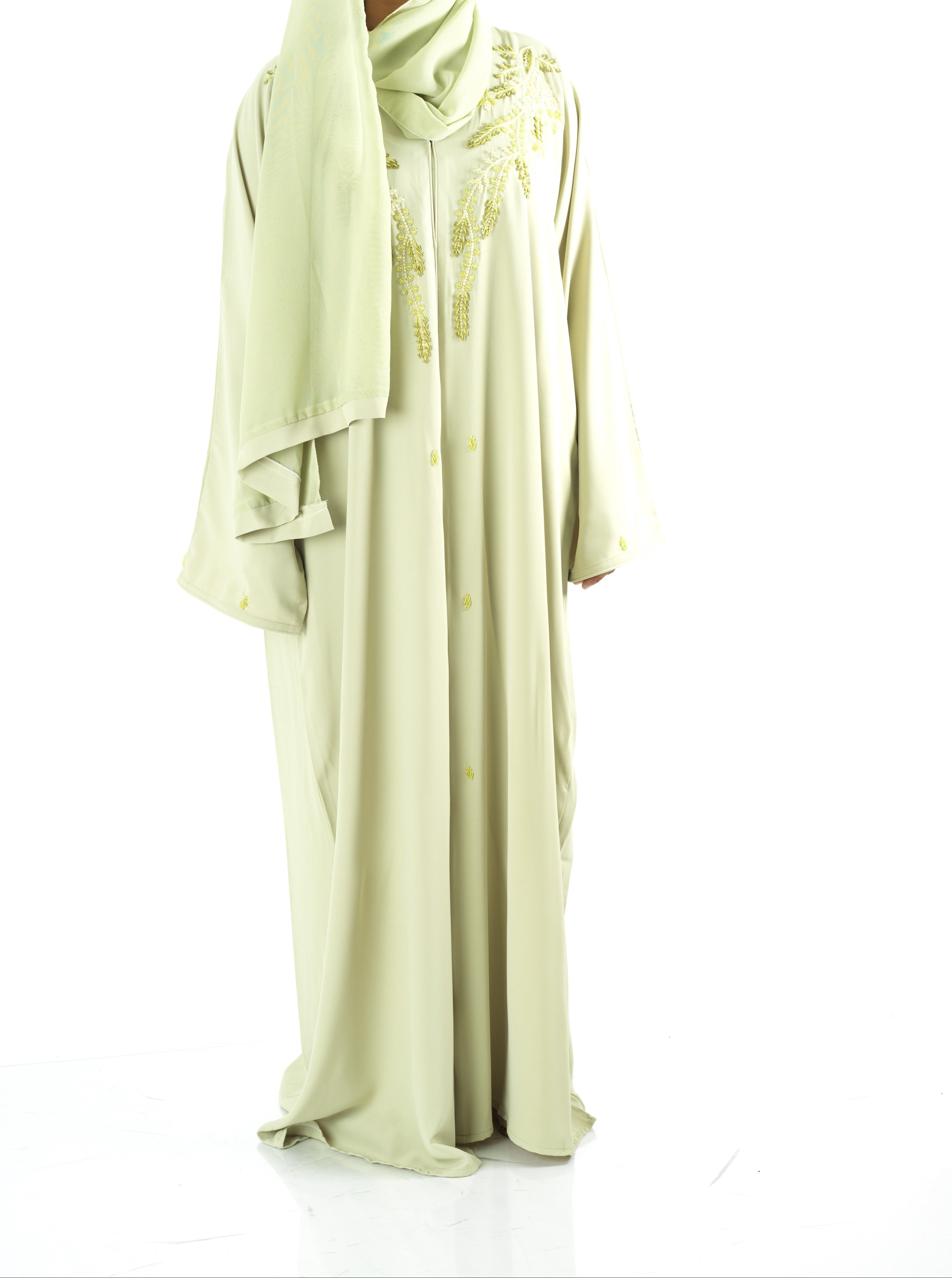 Pretty Sage Dubai abaya set — modest abaya | Kabayare Fashion