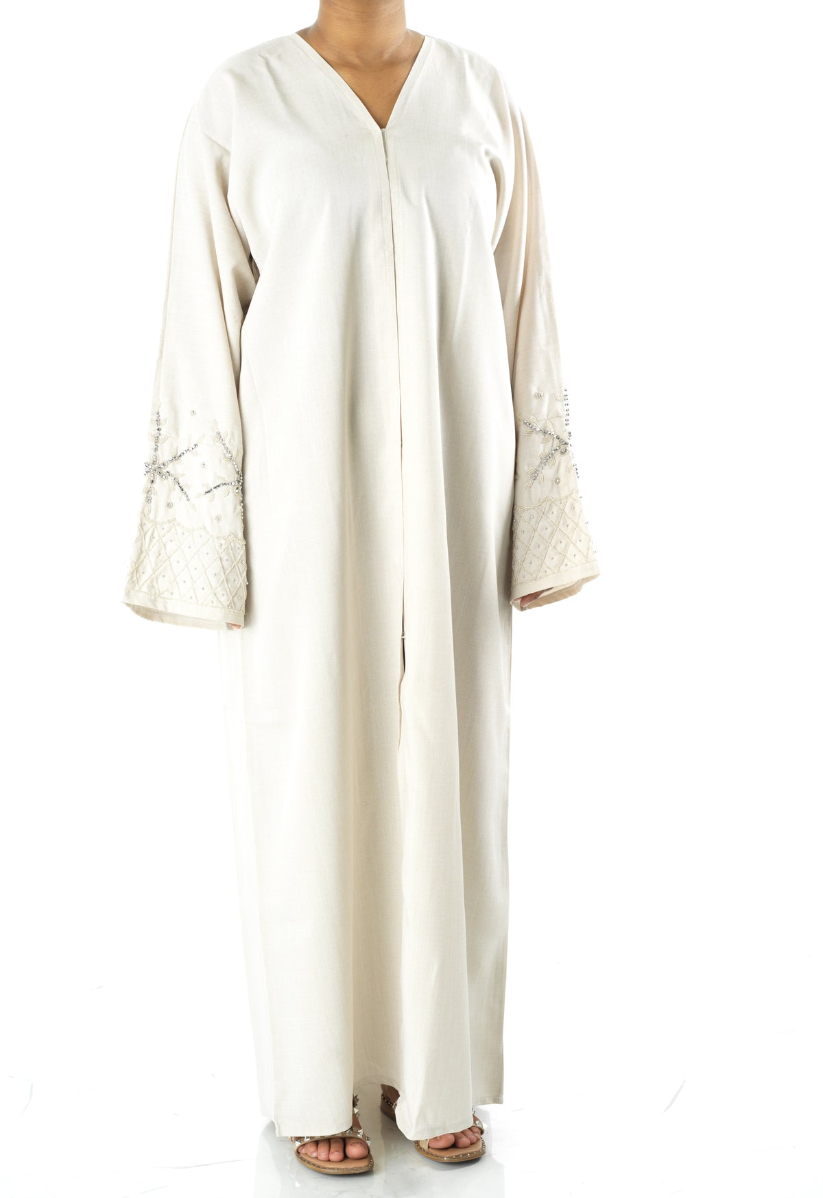 Elegant Beige Sleeve Abaya Maxi Dress with Matching Scarf — modest abaya | Kabayare Fashion