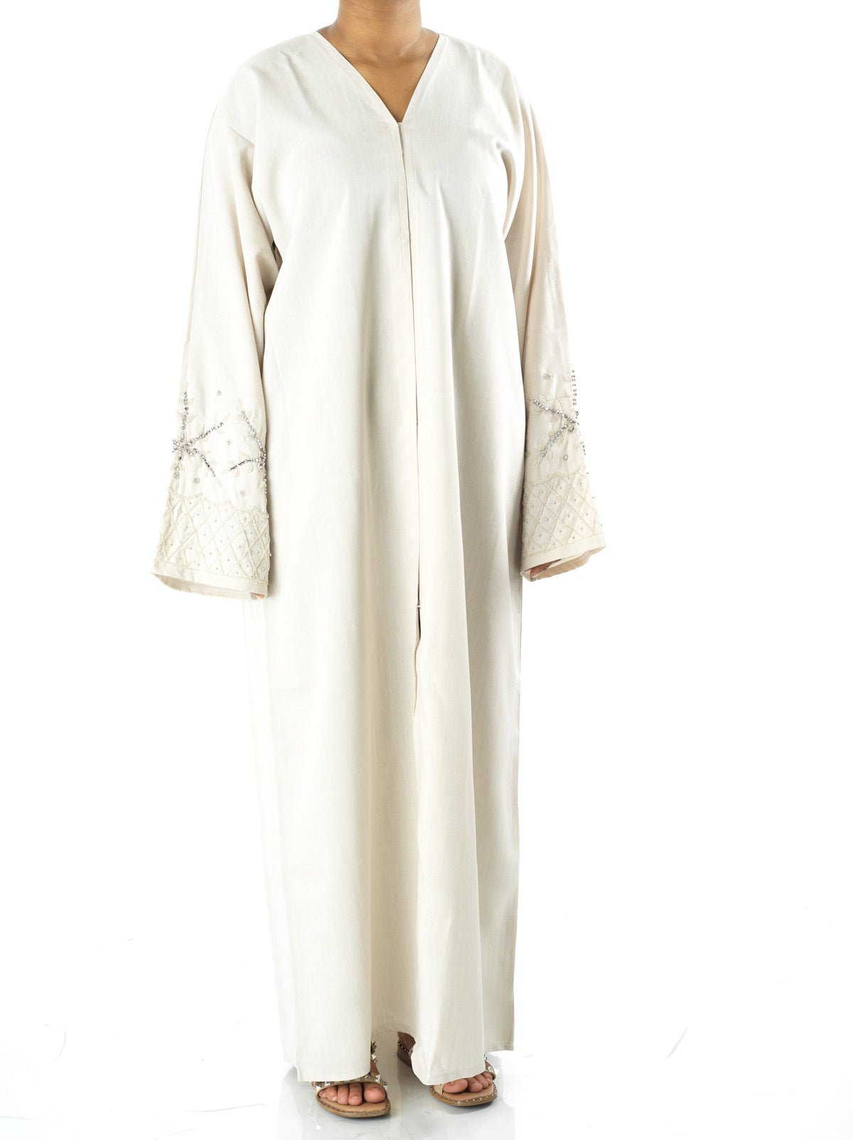 Elegant Beige Sleeve Abaya Maxi Dress with Matching Scarf — modest abaya | Kabayare Fashion