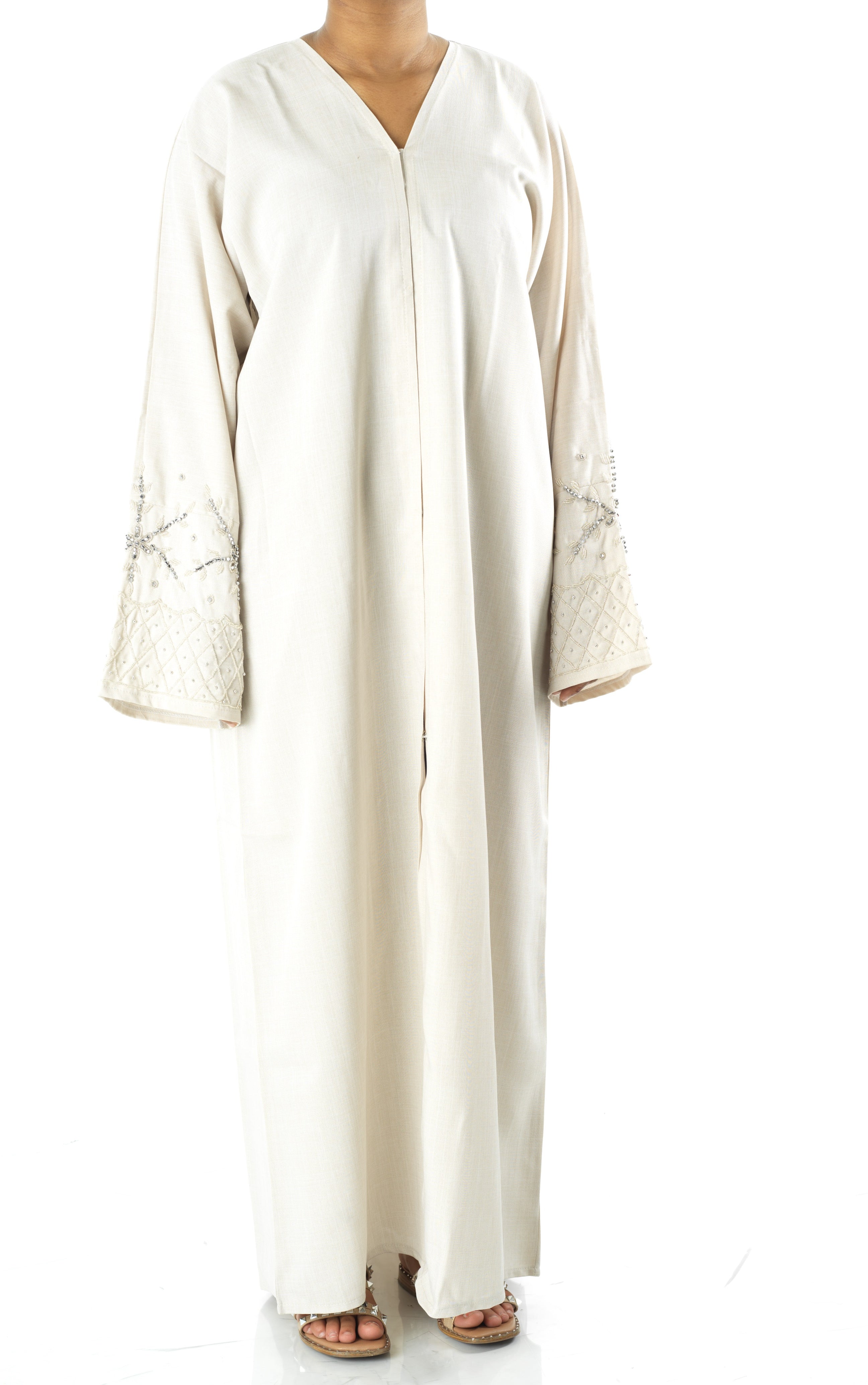 Elegant Beige Sleeve Abaya Maxi Dress with Matching Scarf — modest abaya | Kabayare Fashion