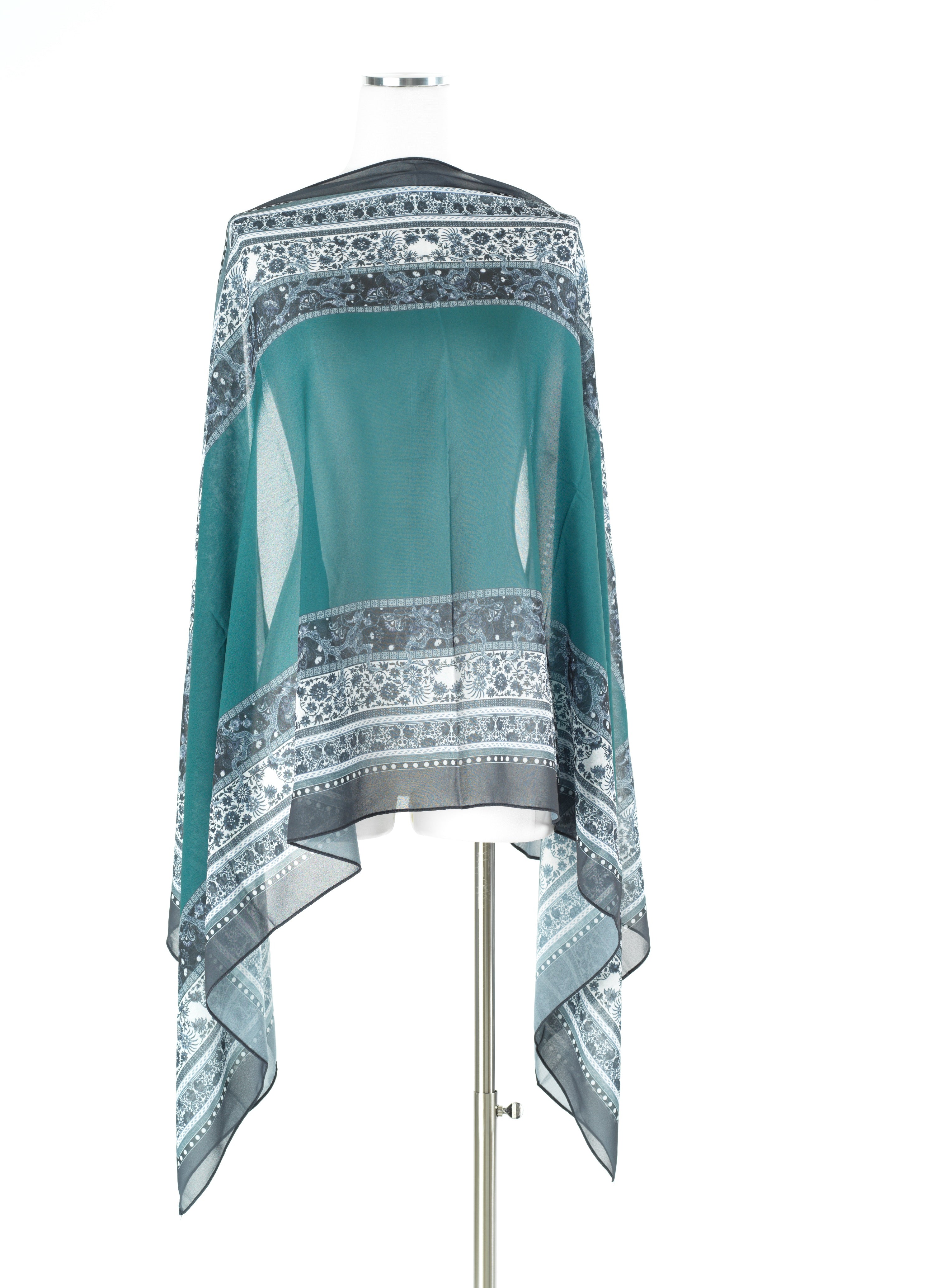 Teal green elegance pattern chiffon hijab — modest hijab | Kabayare Fashion