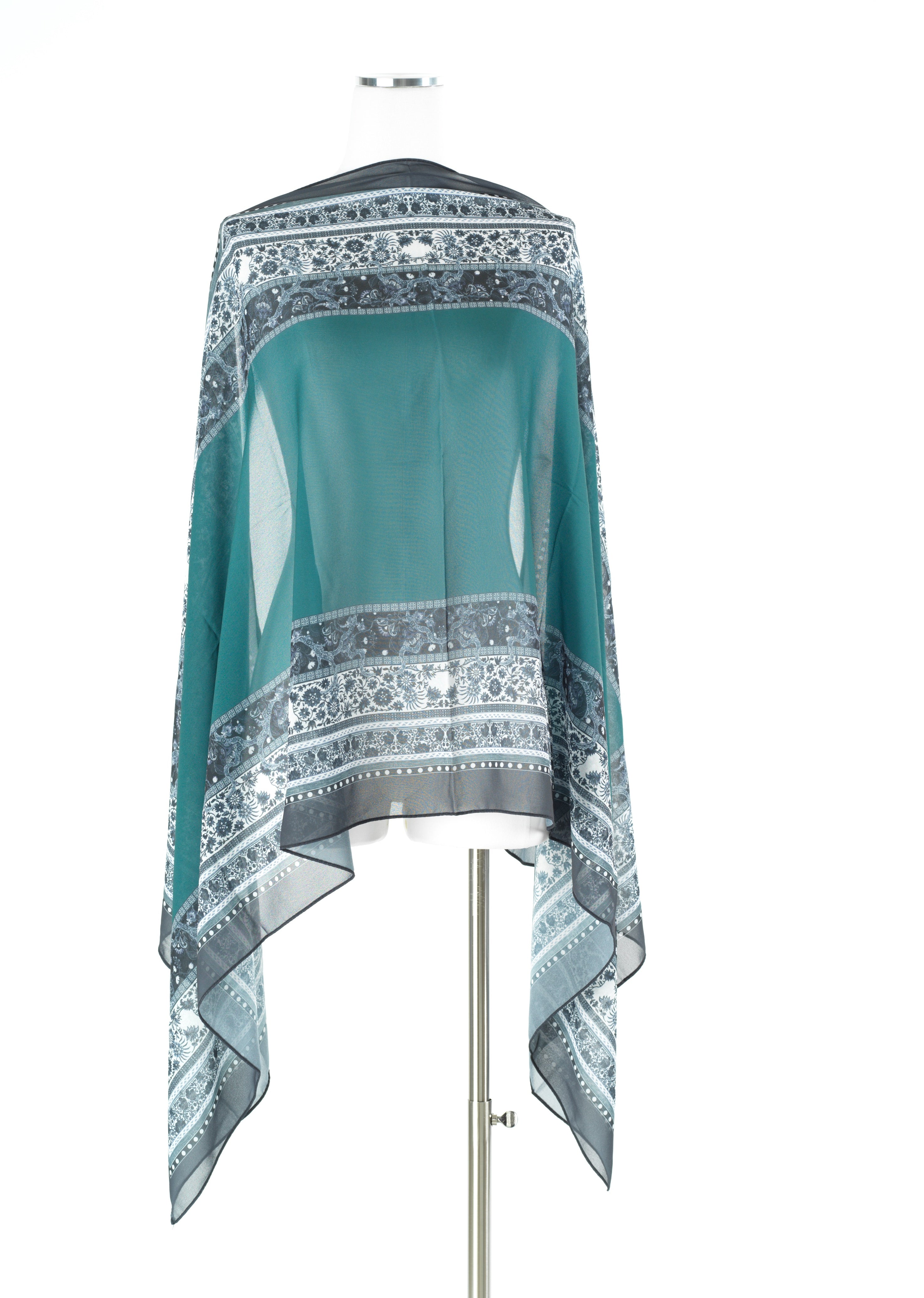 Teal green elegance pattern chiffon hijab — modest hijab | Kabayare Fashion