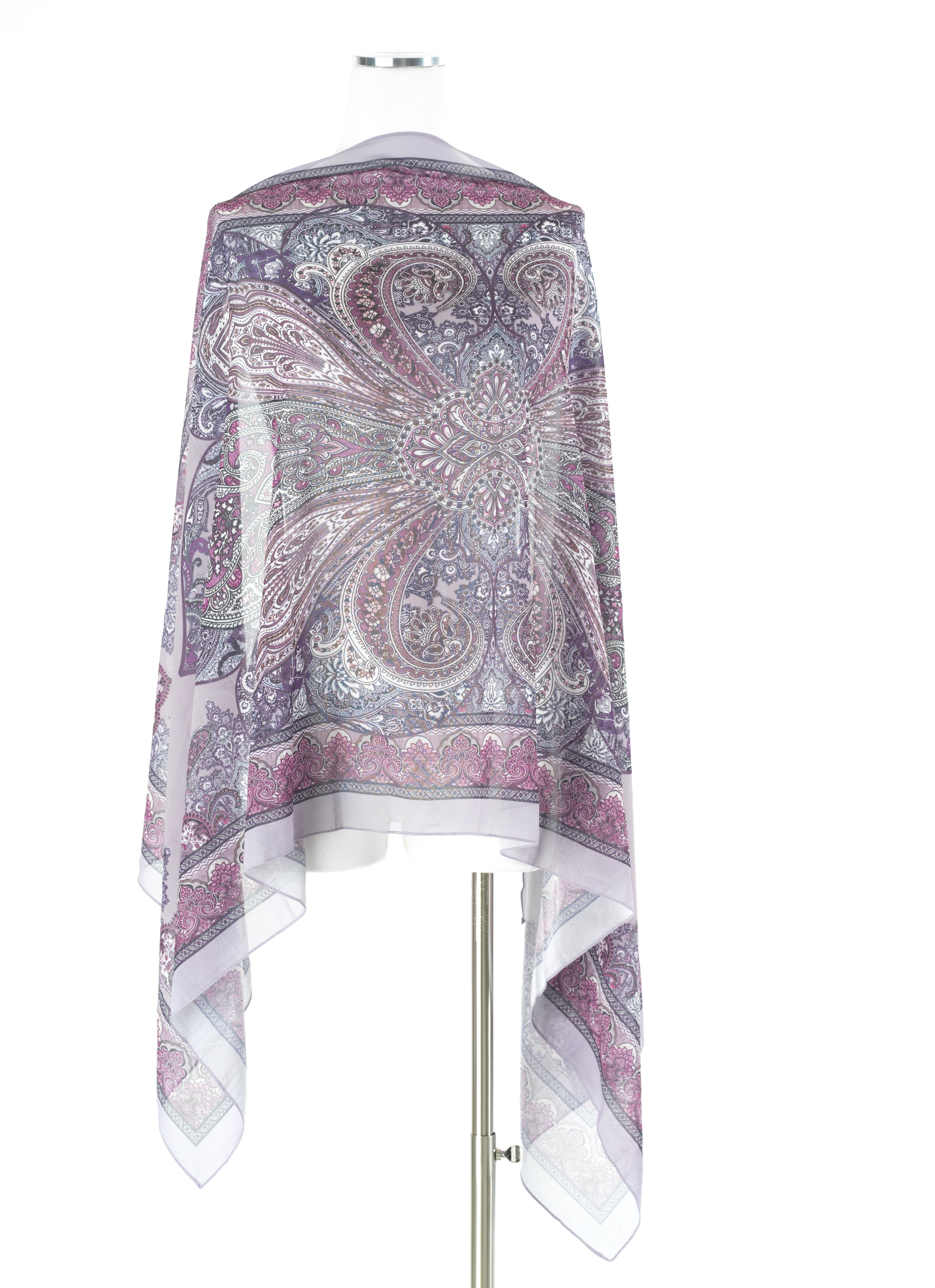 Dusty lilac paisley pattern chiffon hijab — modest hijab | Kabayare Fashion