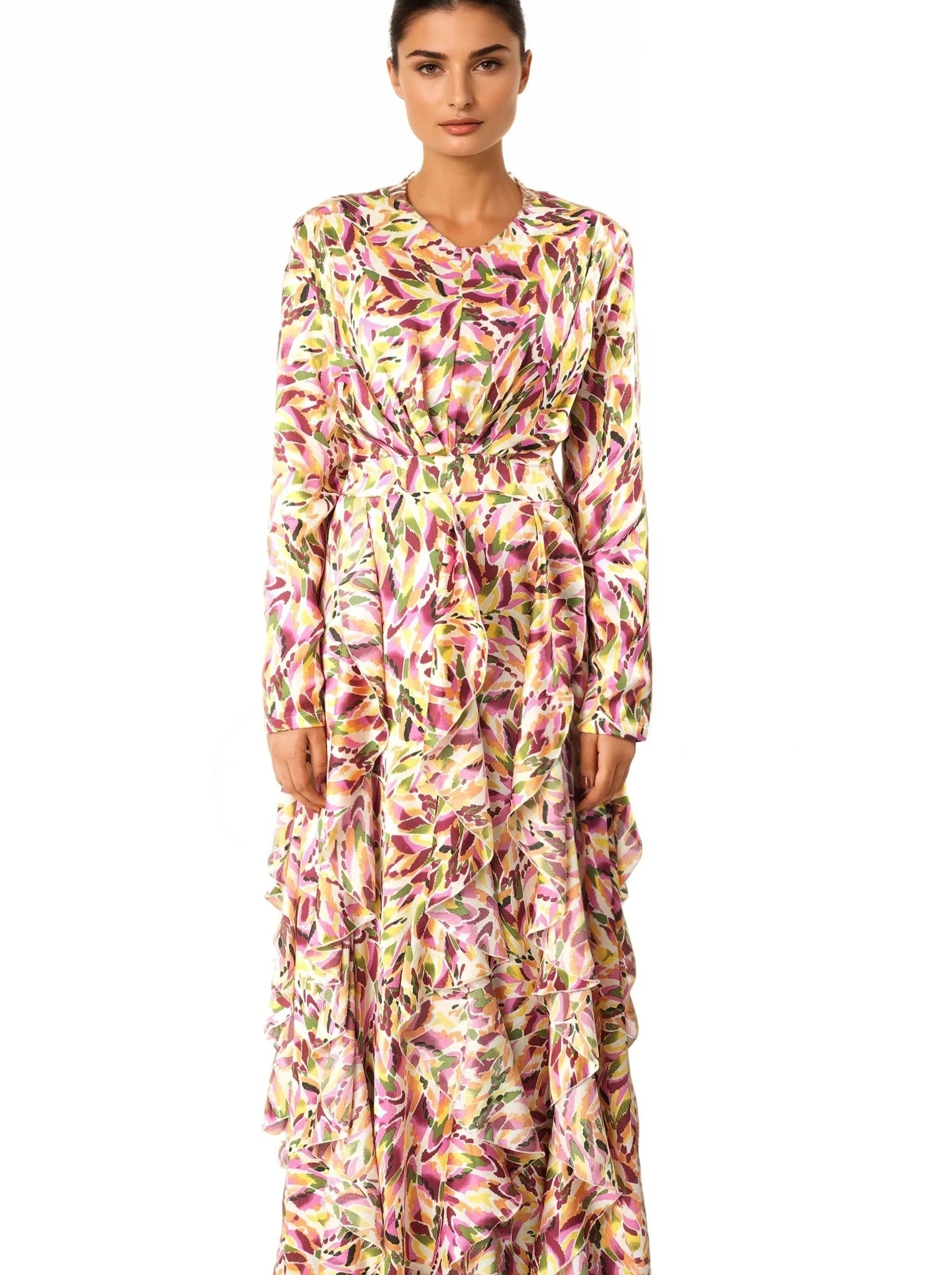 Aaliya abstract art Ruffle modest dress Kabayare