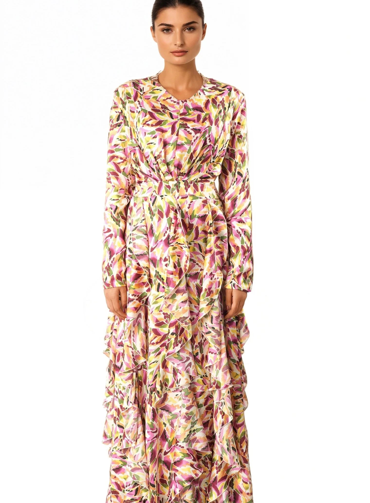 Aaliya abstract art Ruffle modest dress Kabayare