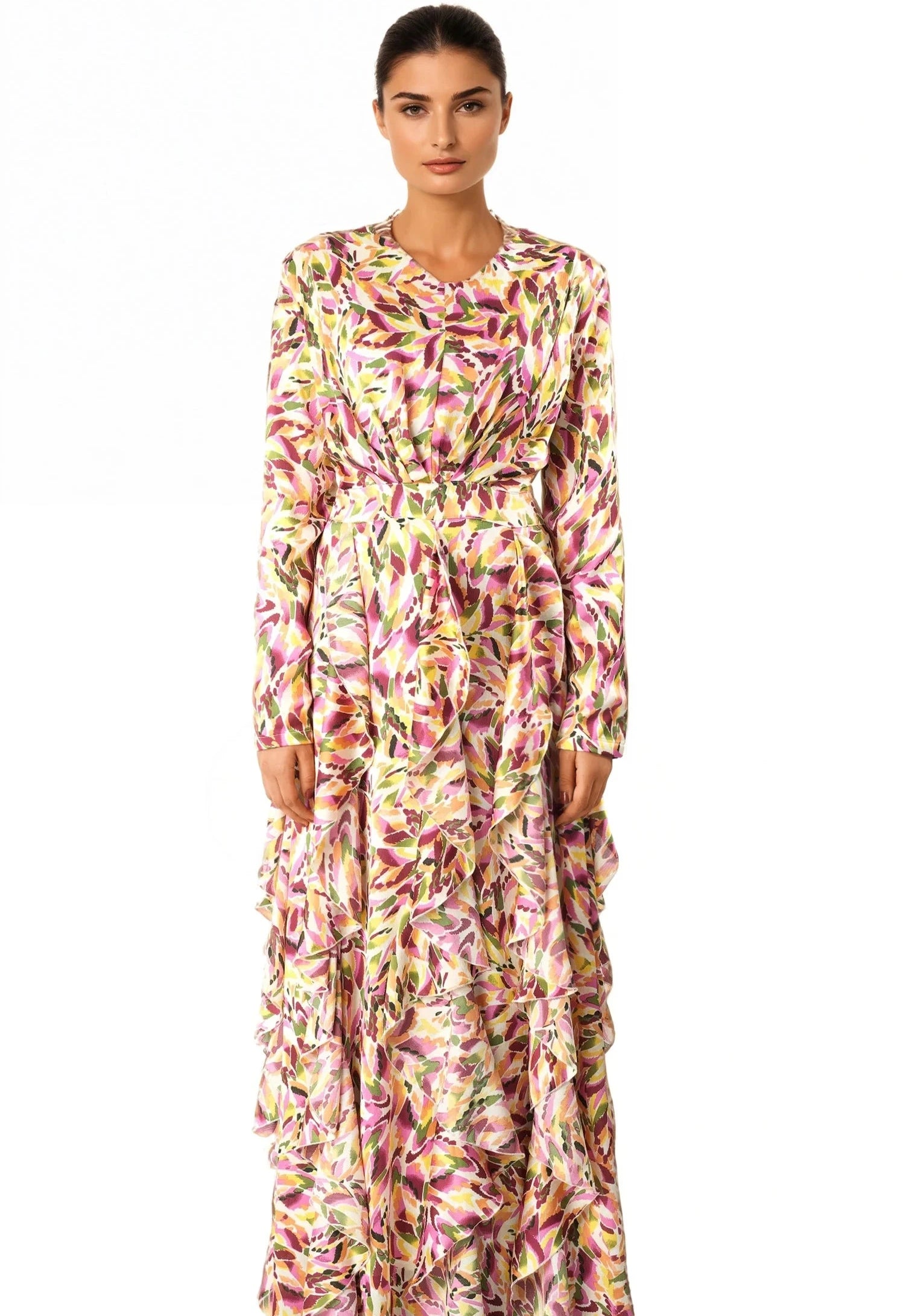 Aaliya abstract art Ruffle modest dress Kabayare