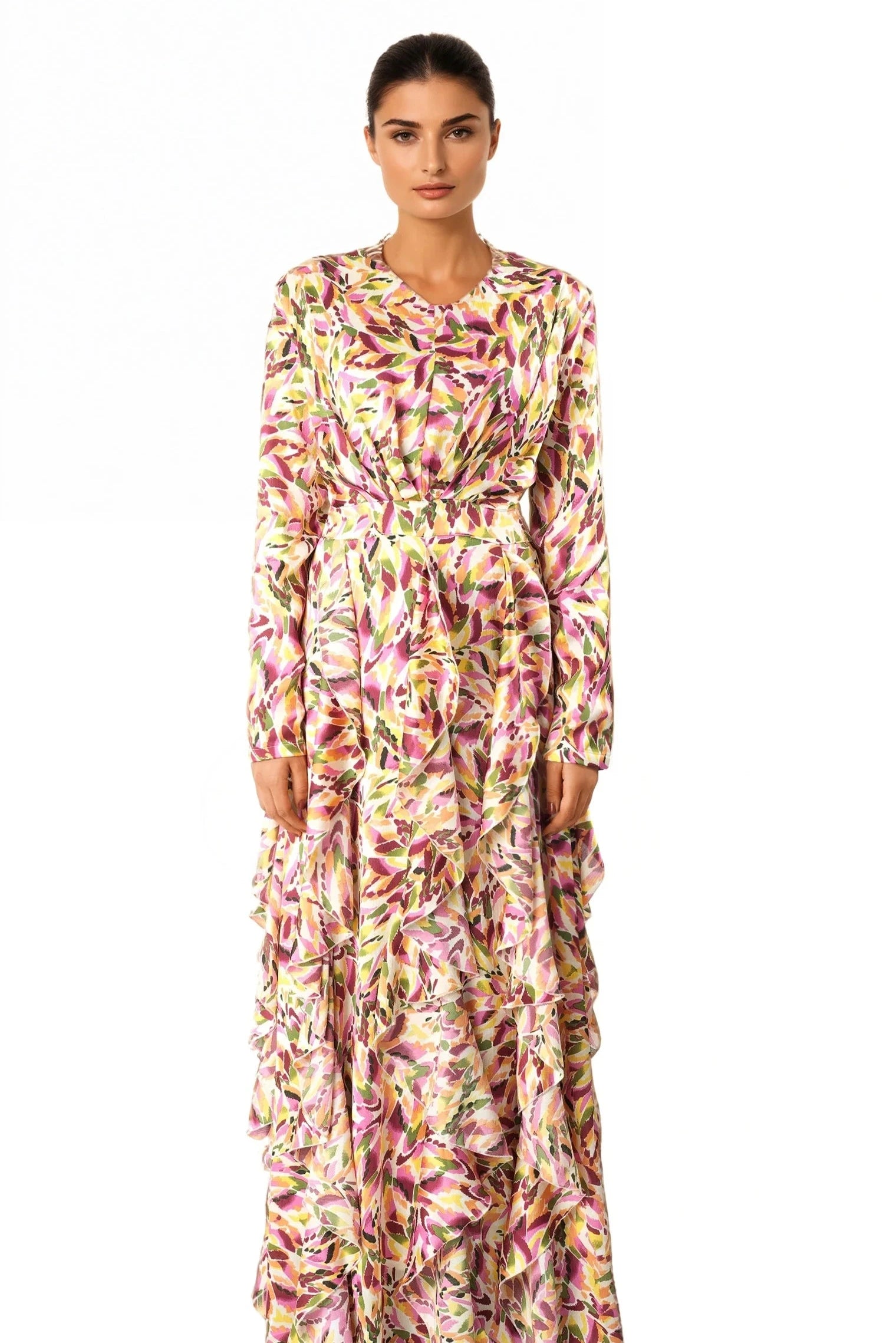 Aaliya abstract art Ruffle modest dress Kabayare