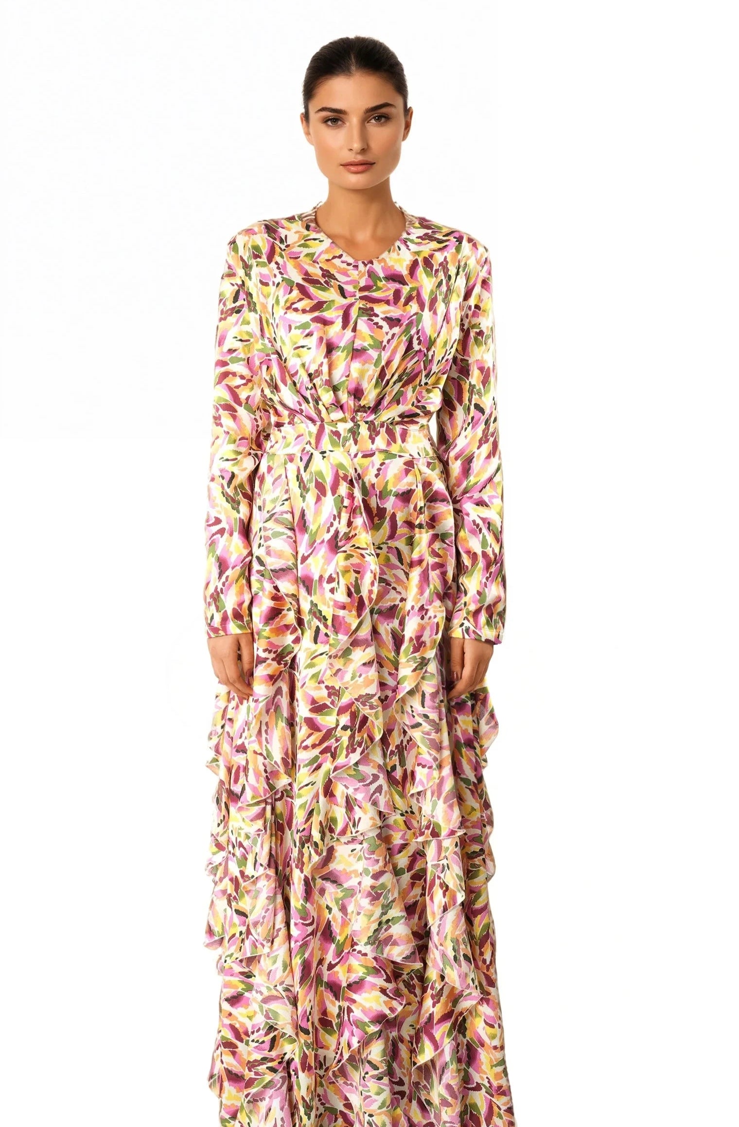 Aaliya abstract art Ruffle modest dress Kabayare