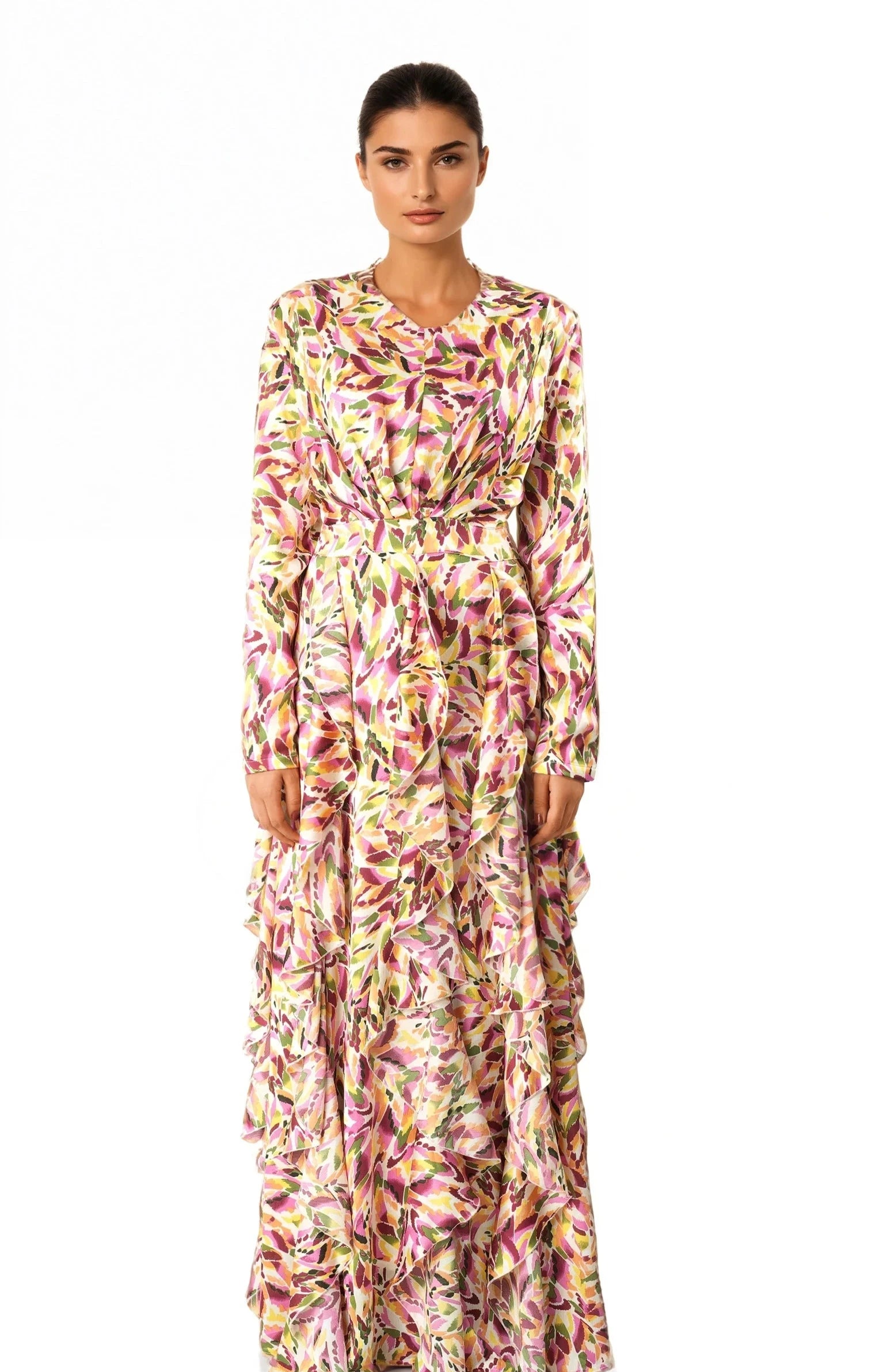 Aaliya abstract art Ruffle modest dress Kabayare