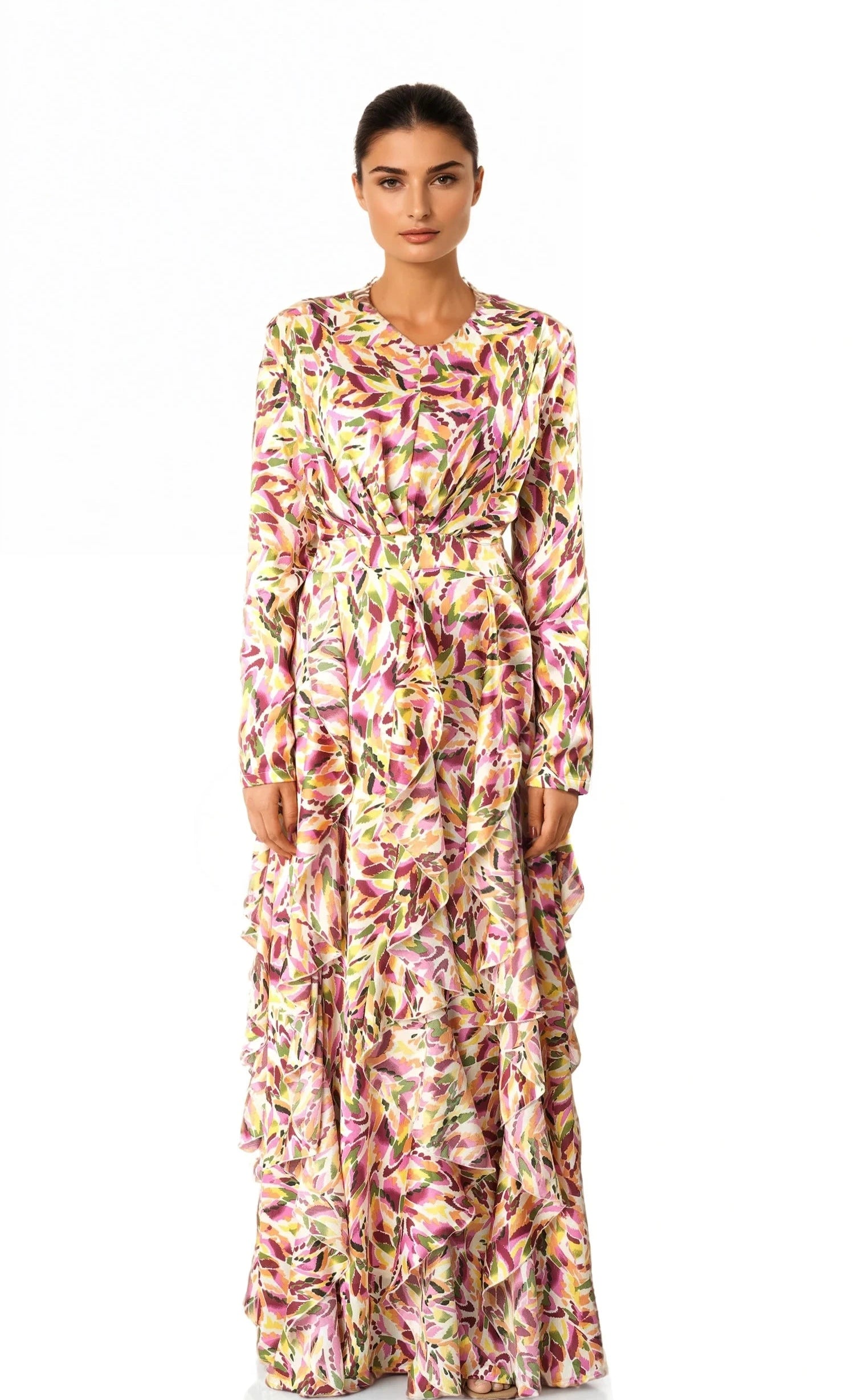 Aaliya abstract art Ruffle modest dress Kabayare