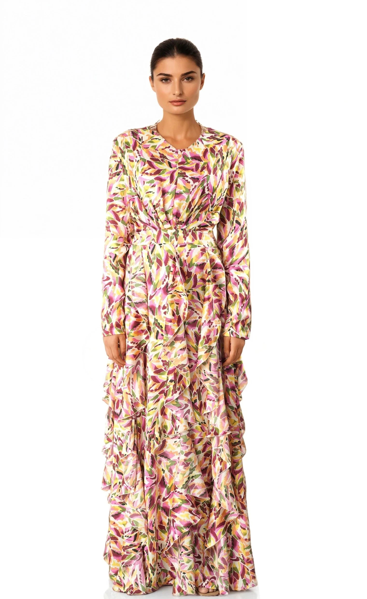 Aaliya abstract art Ruffle modest dress Kabayare
