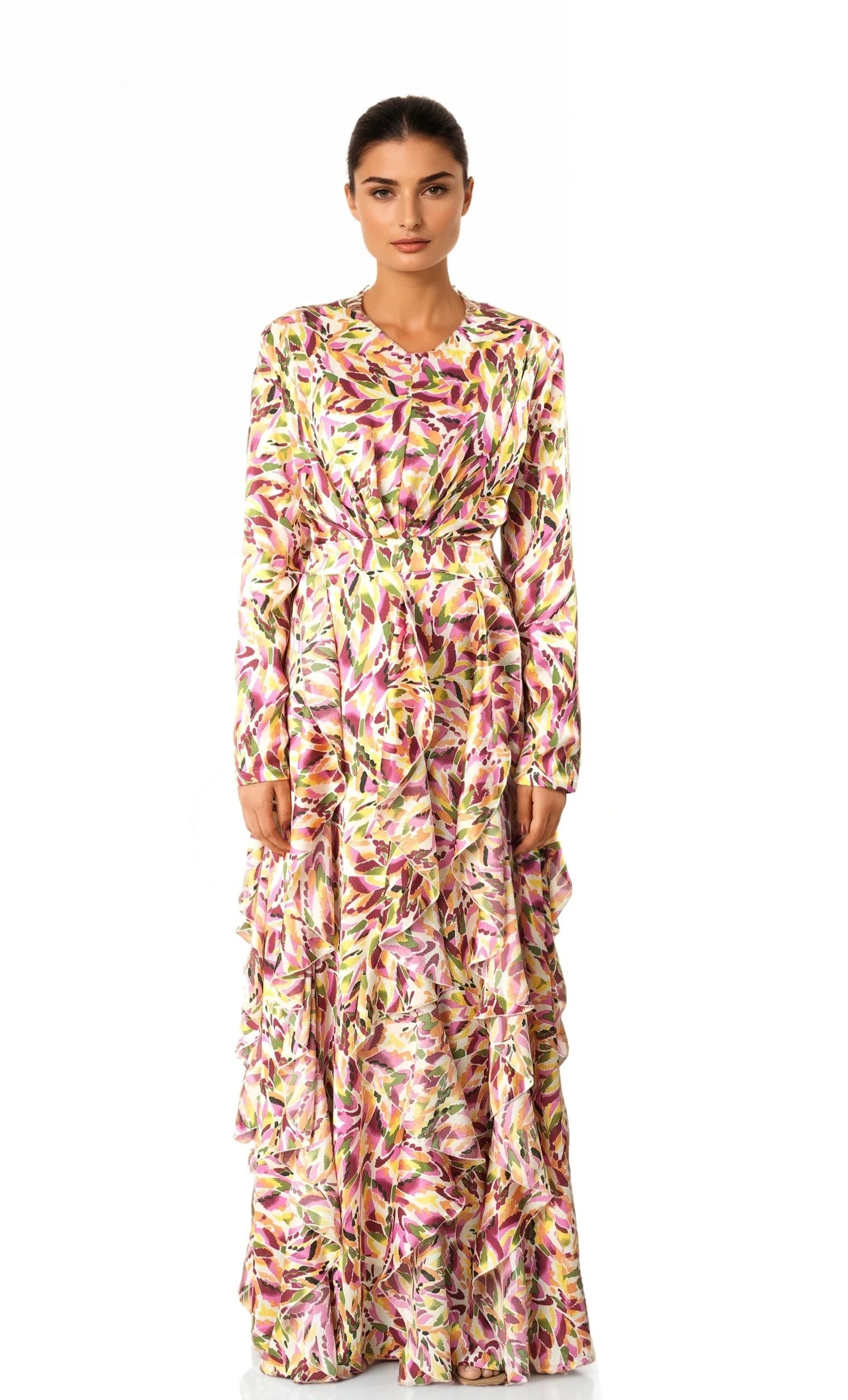 Aaliya abstract art Ruffle modest dress Kabayare