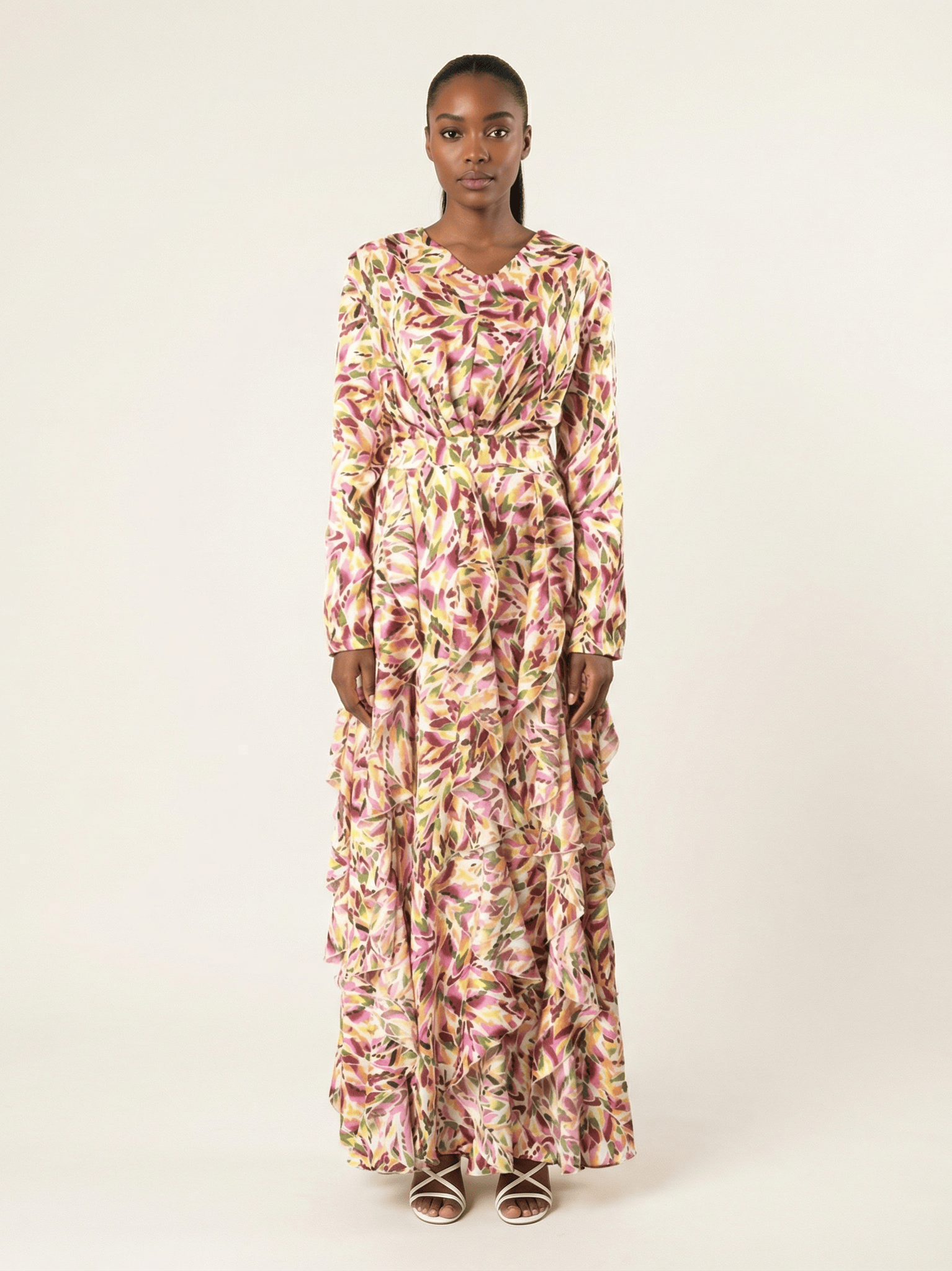 Aaliya abstract art Ruffle modest dress Kabayare