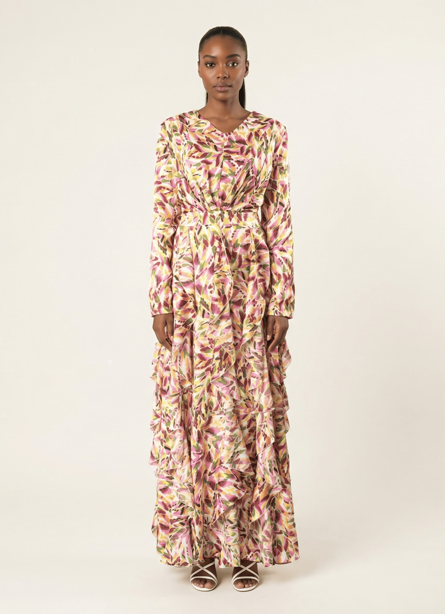 Aaliya abstract art Ruffle modest dress Kabayare